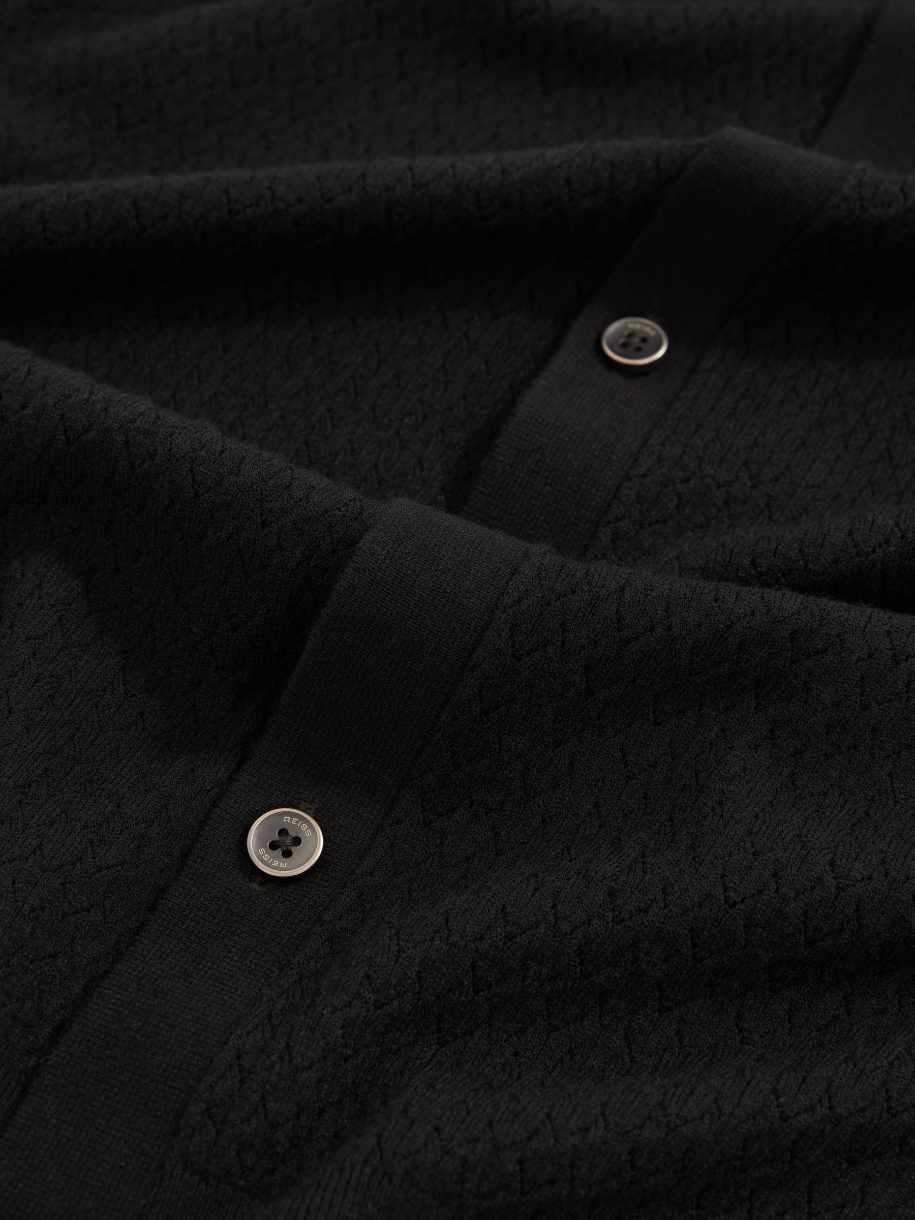 Textured Knit Button-Through Shirt in Black - Image 7 of 7
