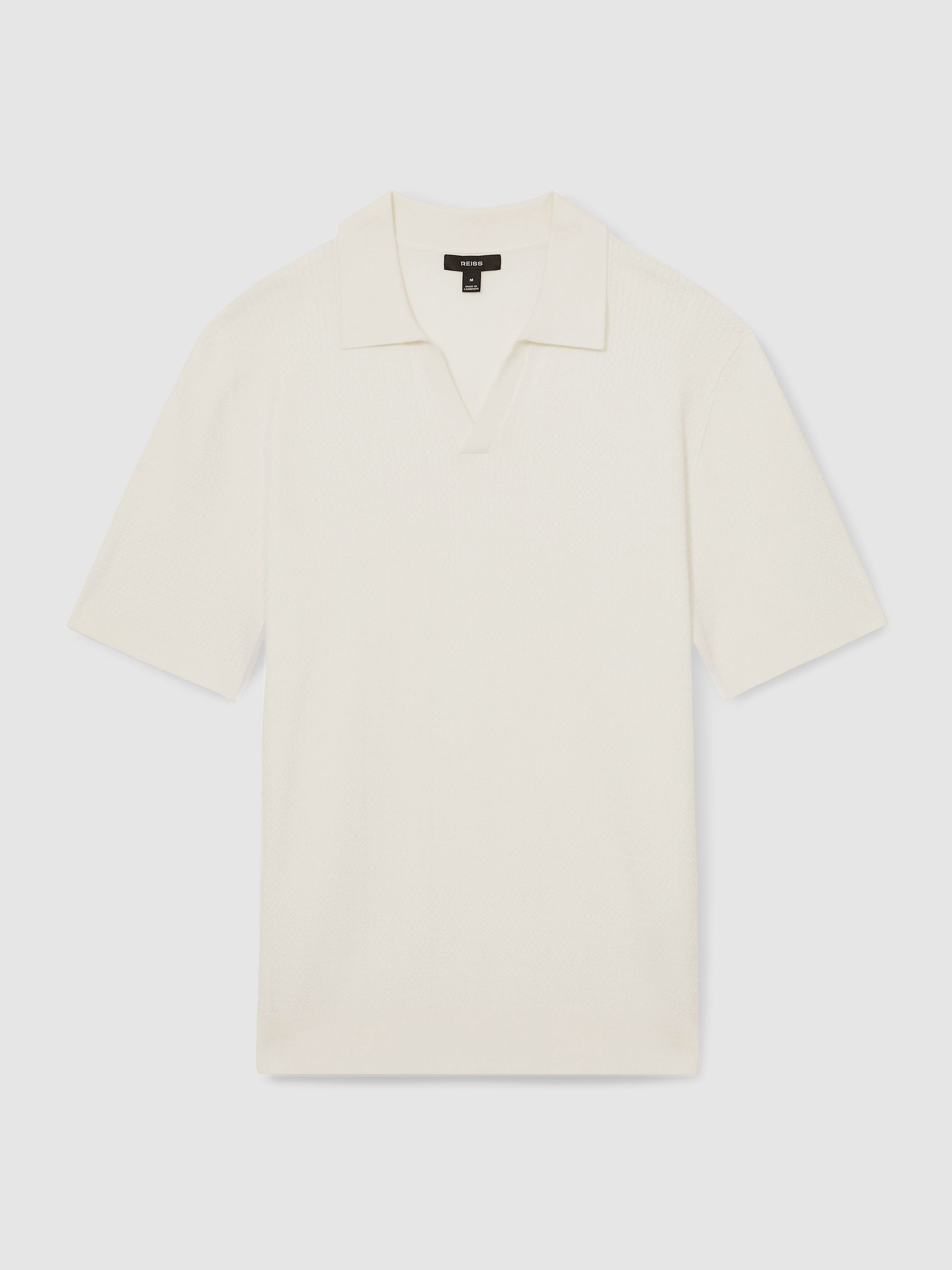 Open-Collar Knit Polo Shirt in White - Image 2 of 7