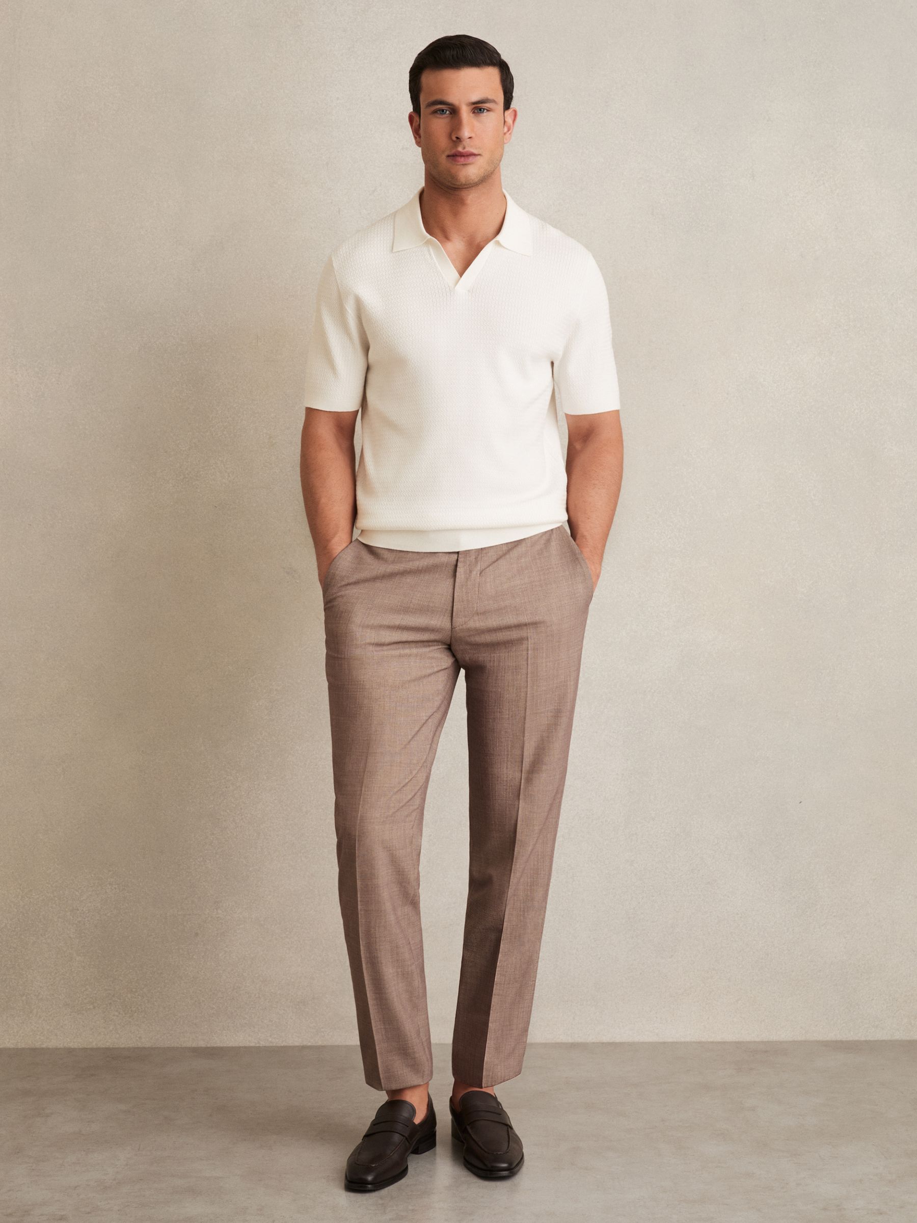 Open-Collar Knit Polo Shirt in White - Image 3 of 7