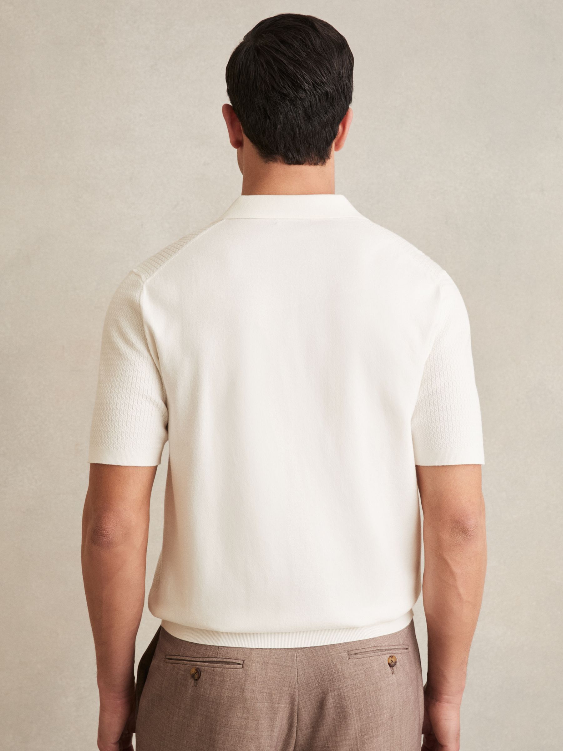 Open-Collar Knit Polo Shirt in White - Image 6 of 7