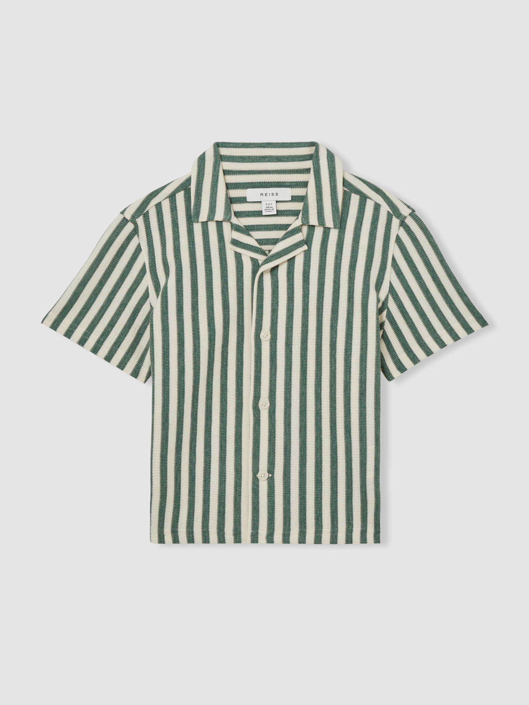9-13 yrs Textured Stripe Cuban-Collar Shirt in Green/White - Image 2 of 4