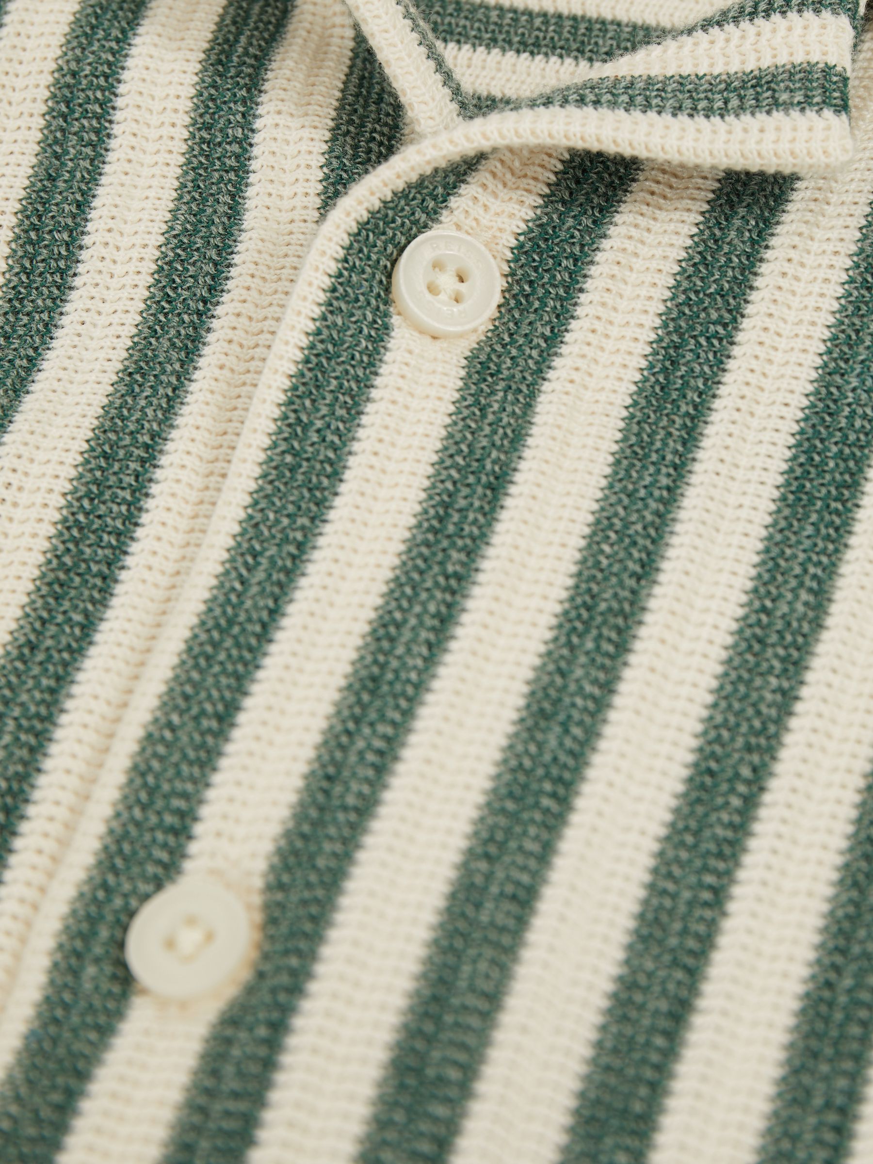 9-13 yrs Textured Stripe Cuban-Collar Shirt in Green/White - Image 4 of 4