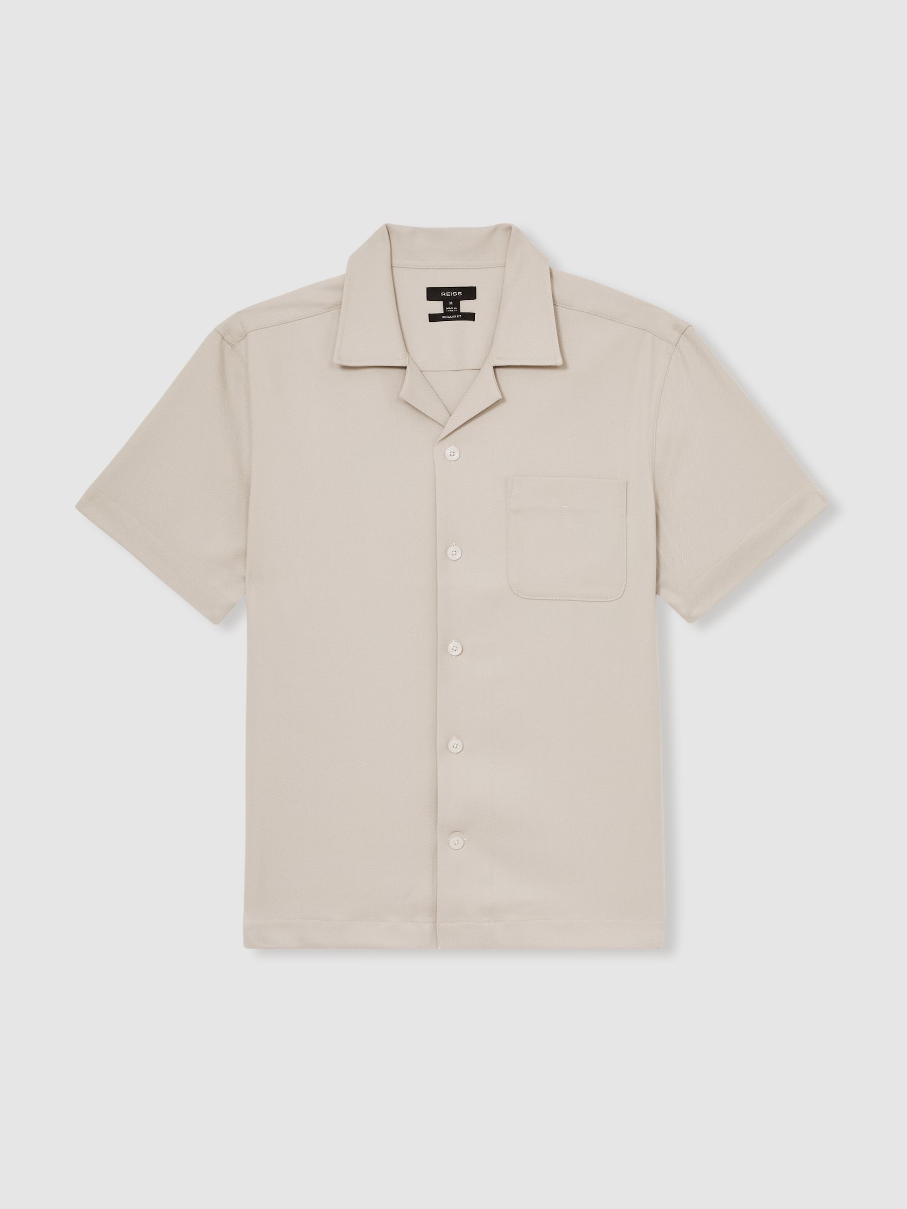 Herringbone Twill Cuban Collar Short Sleeve Shirt in Stone - Image 2 of 6