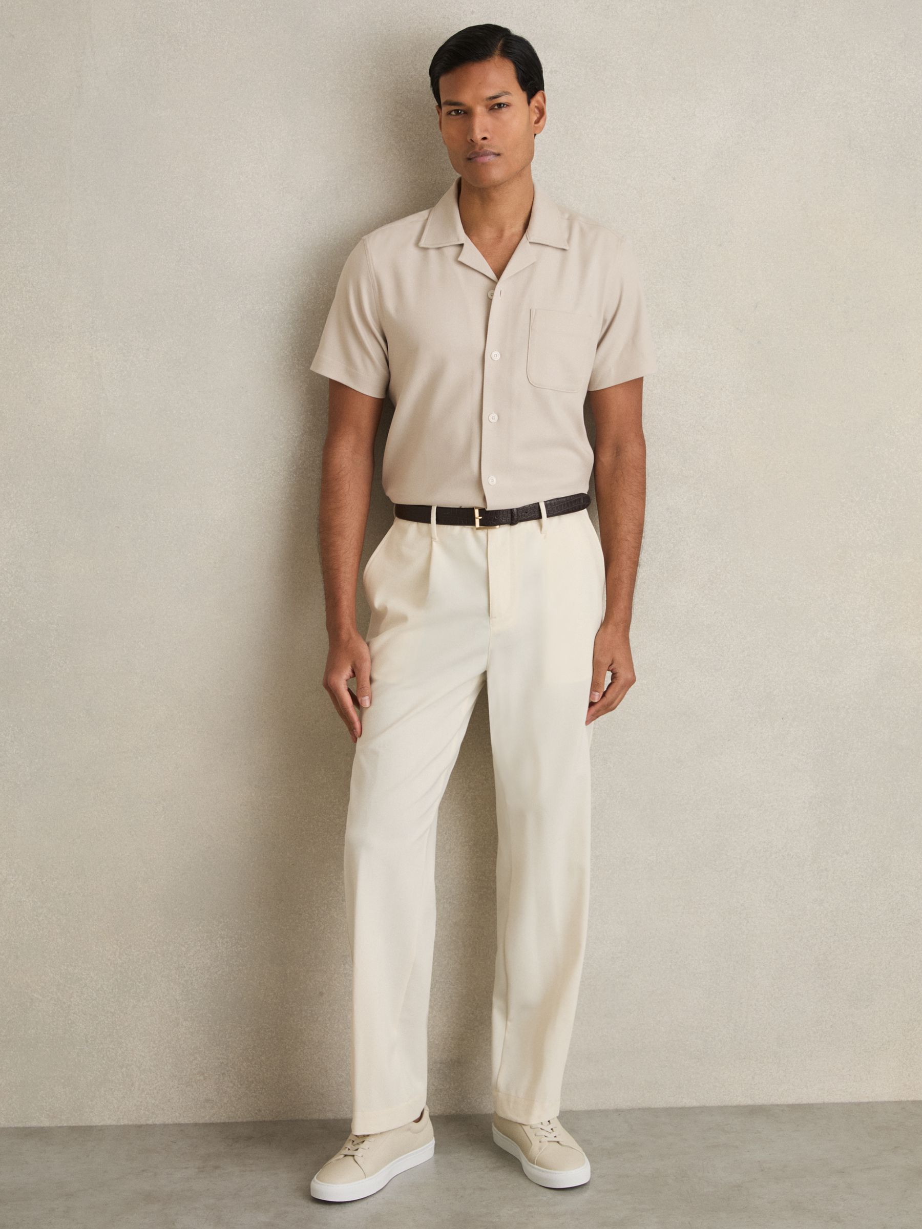 Herringbone Twill Cuban Collar Short Sleeve Shirt in Stone - Image 3 of 6