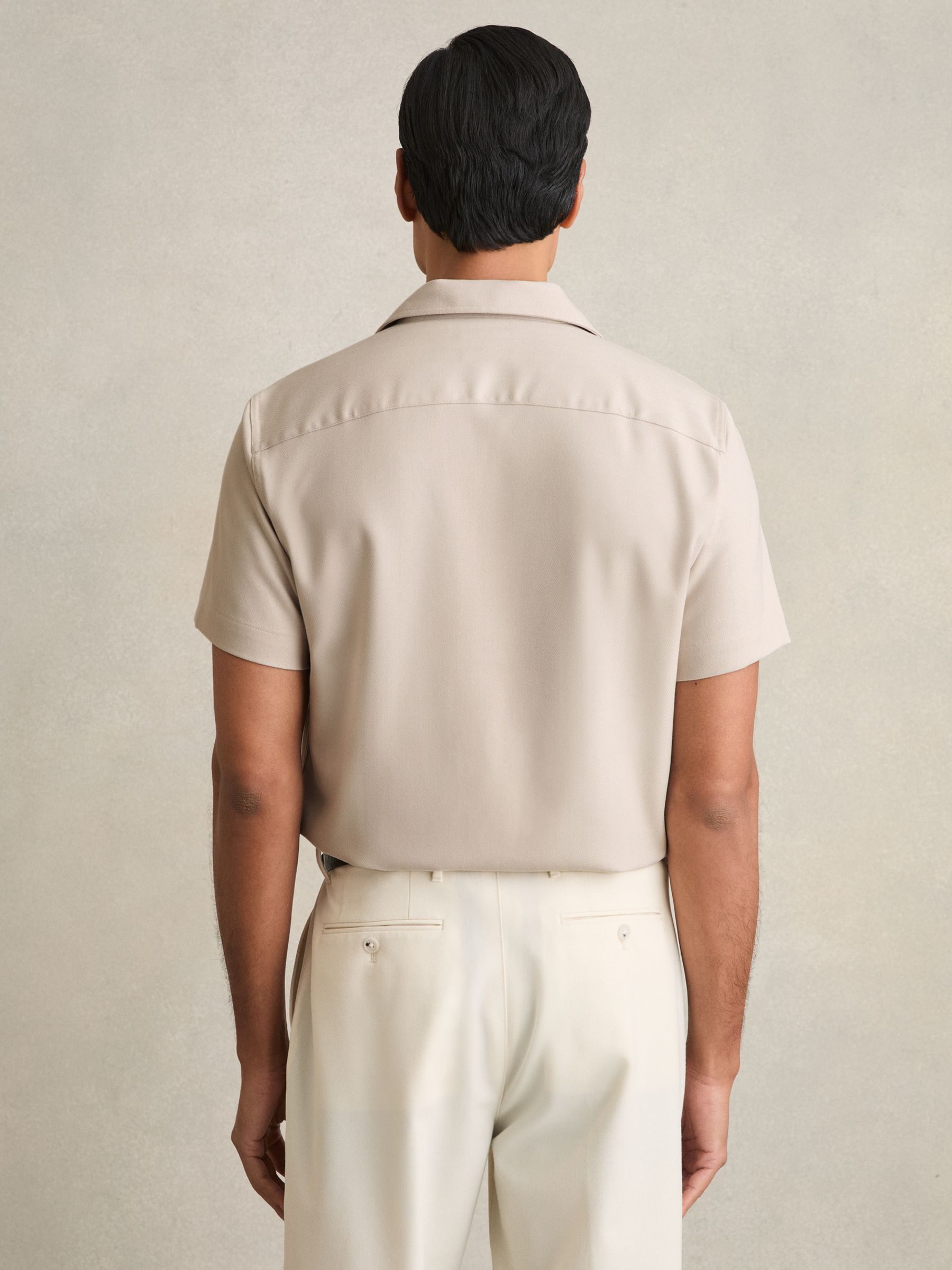 Herringbone Twill Cuban Collar Short Sleeve Shirt in Stone - Image 5 of 6
