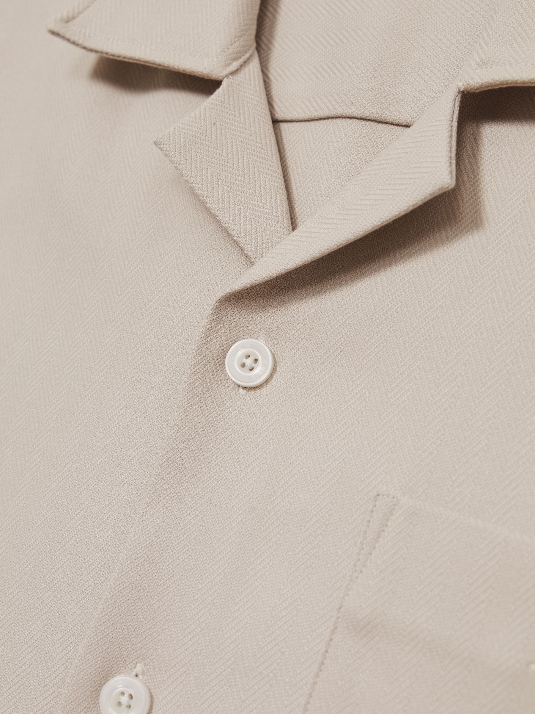 Herringbone Twill Cuban Collar Short Sleeve Shirt in Stone - Image 6 of 6