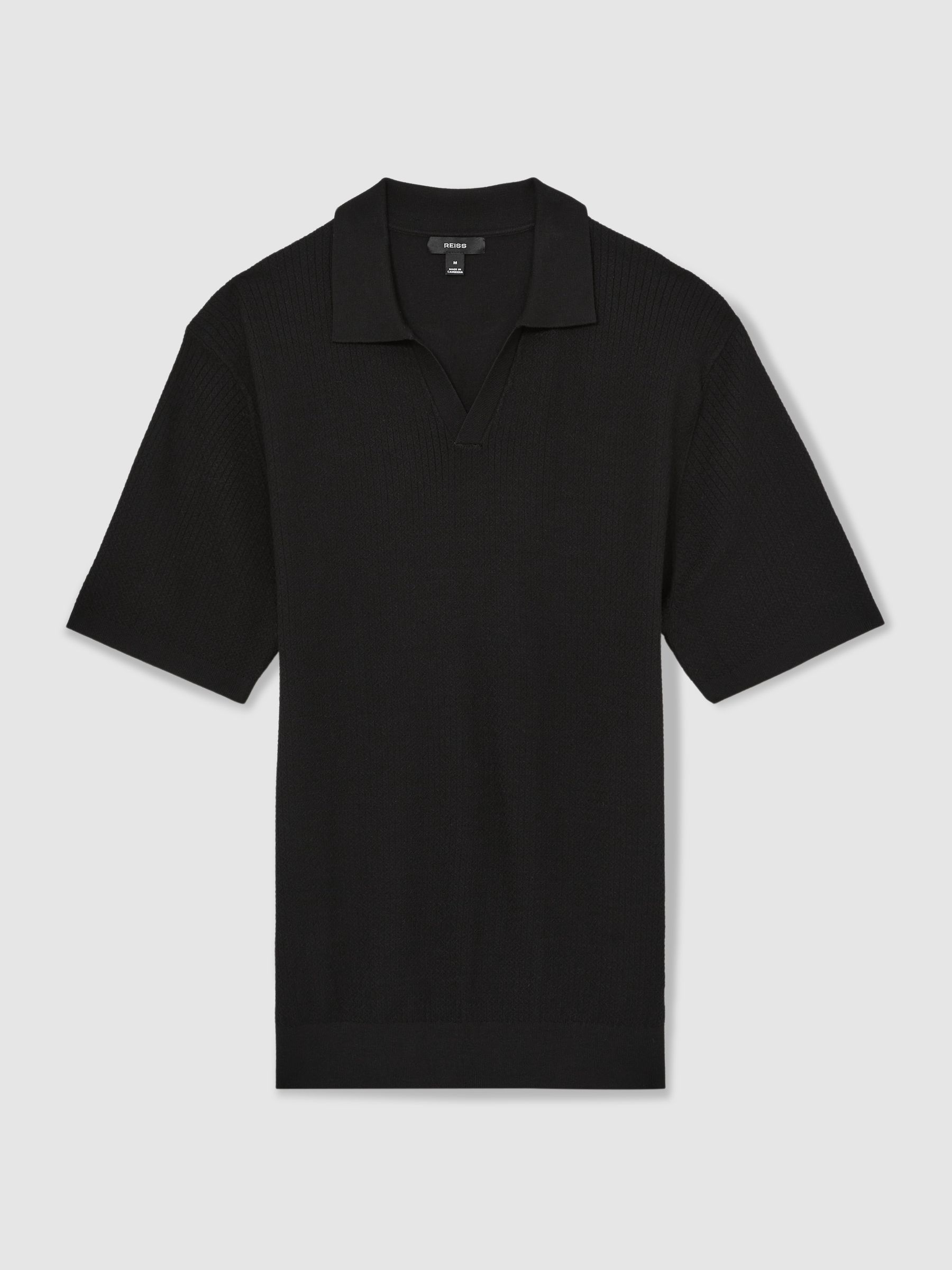 Open-Collar Knit Polo Shirt in Black - Image 2 of 6