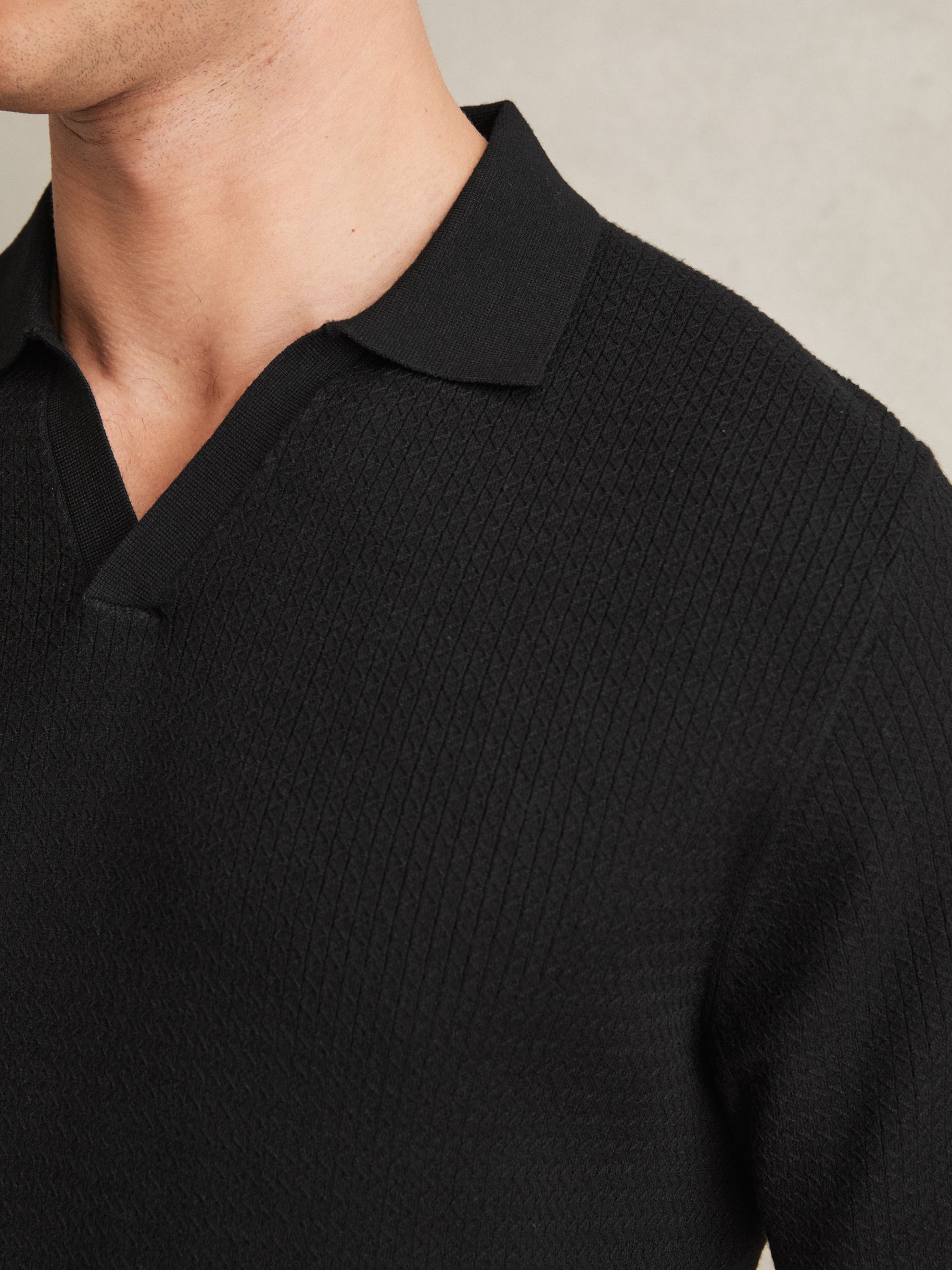 Open-Collar Knit Polo Shirt in Black - Image 4 of 6