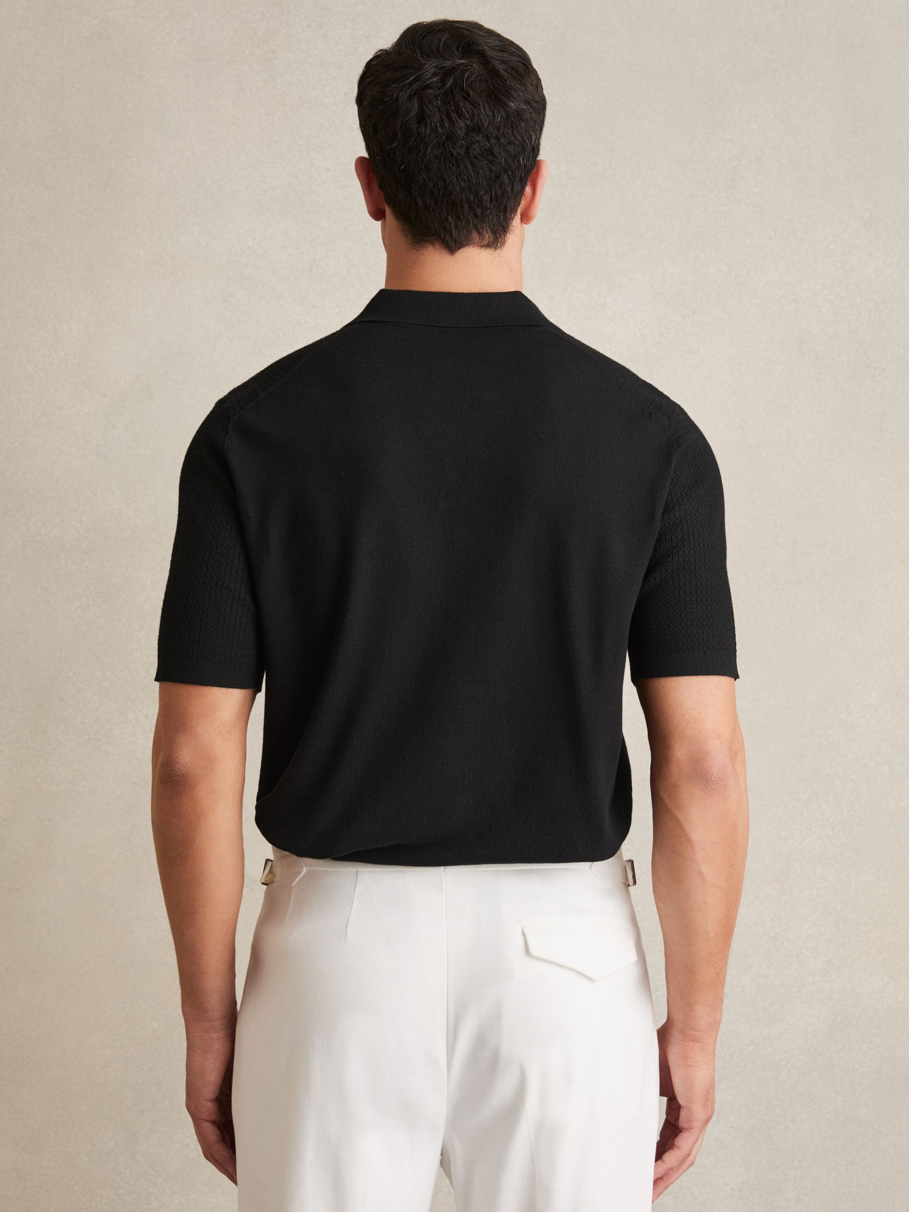 Open-Collar Knit Polo Shirt in Black - Image 5 of 6