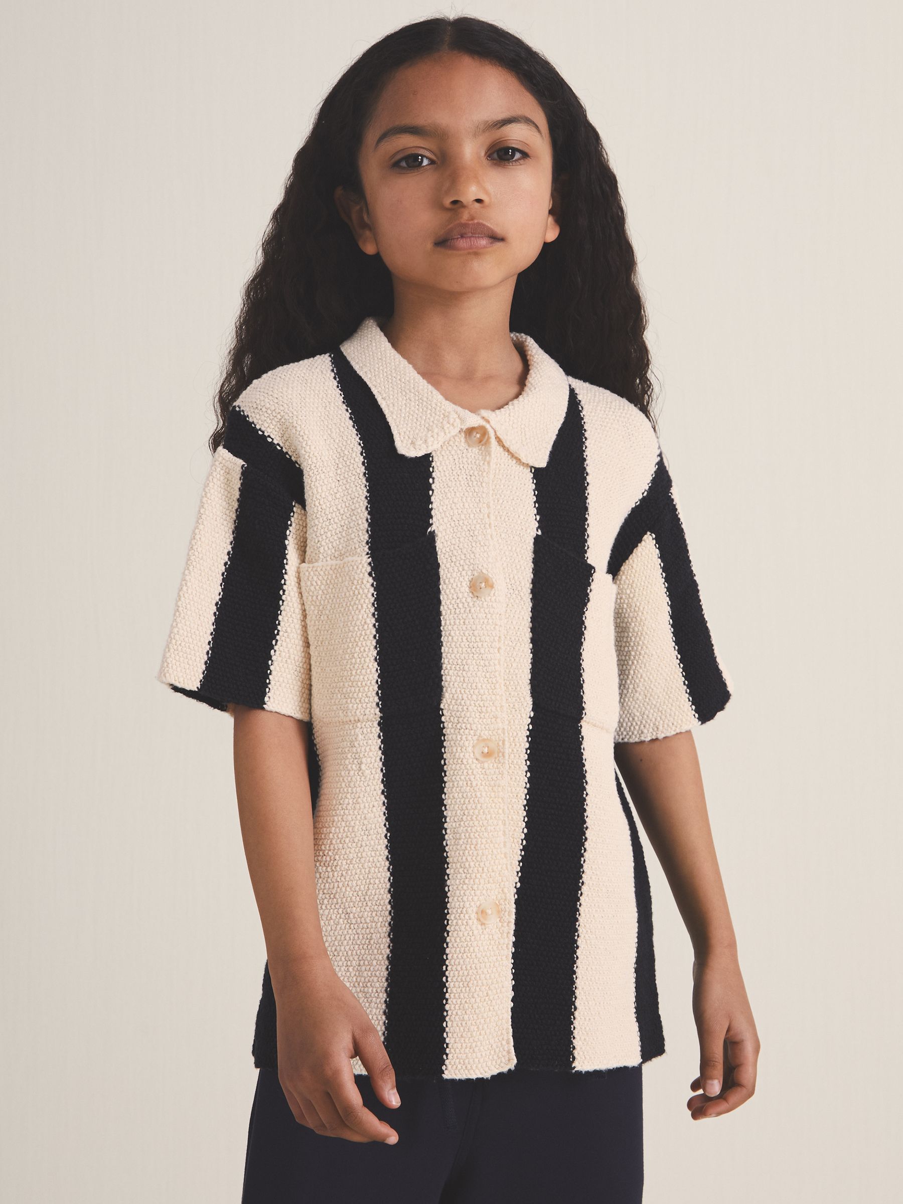 13-14 yrs Reiss | Les 100 Ciels Stripe Knit Shirt in Black - Image 2 of 6