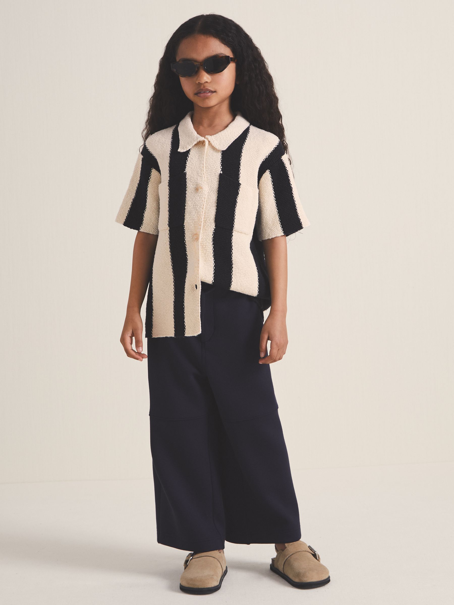13-14 yrs Reiss | Les 100 Ciels Stripe Knit Shirt in Black - Image 3 of 6