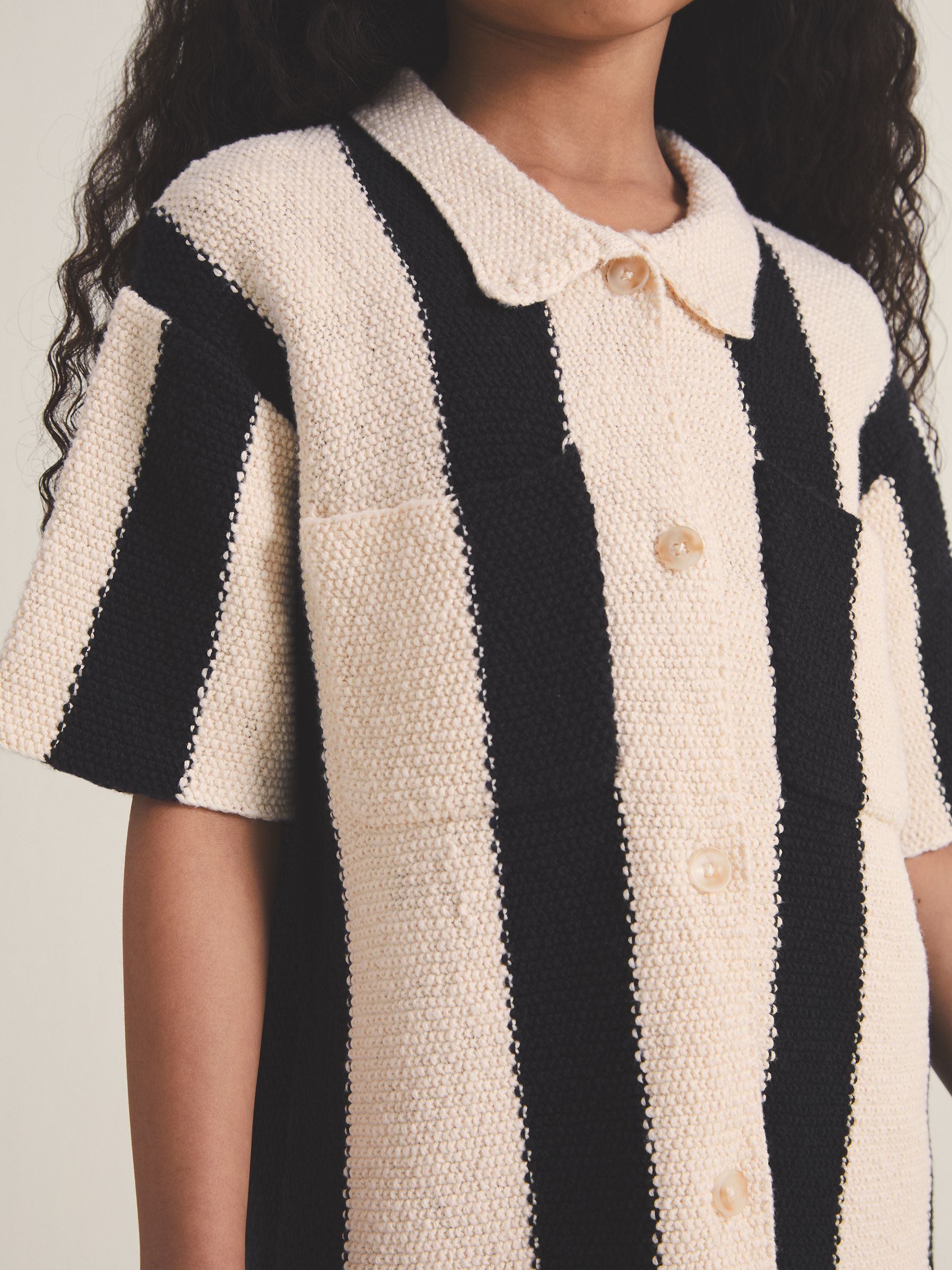 13-14 yrs Reiss | Les 100 Ciels Stripe Knit Shirt in Black - Image 4 of 6