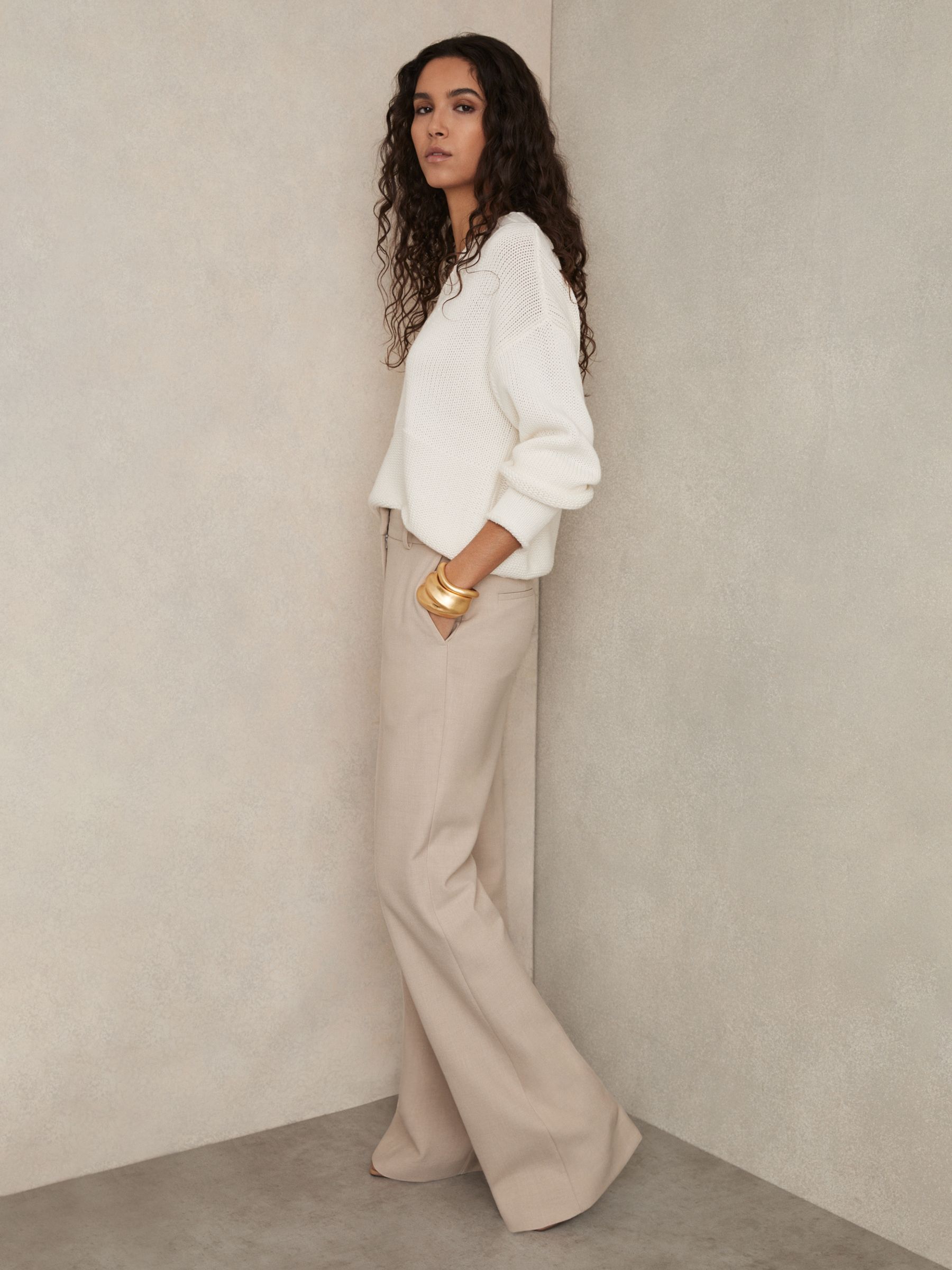 Petite Flared Tailored Trousers in Neutral - Image 5 of 8