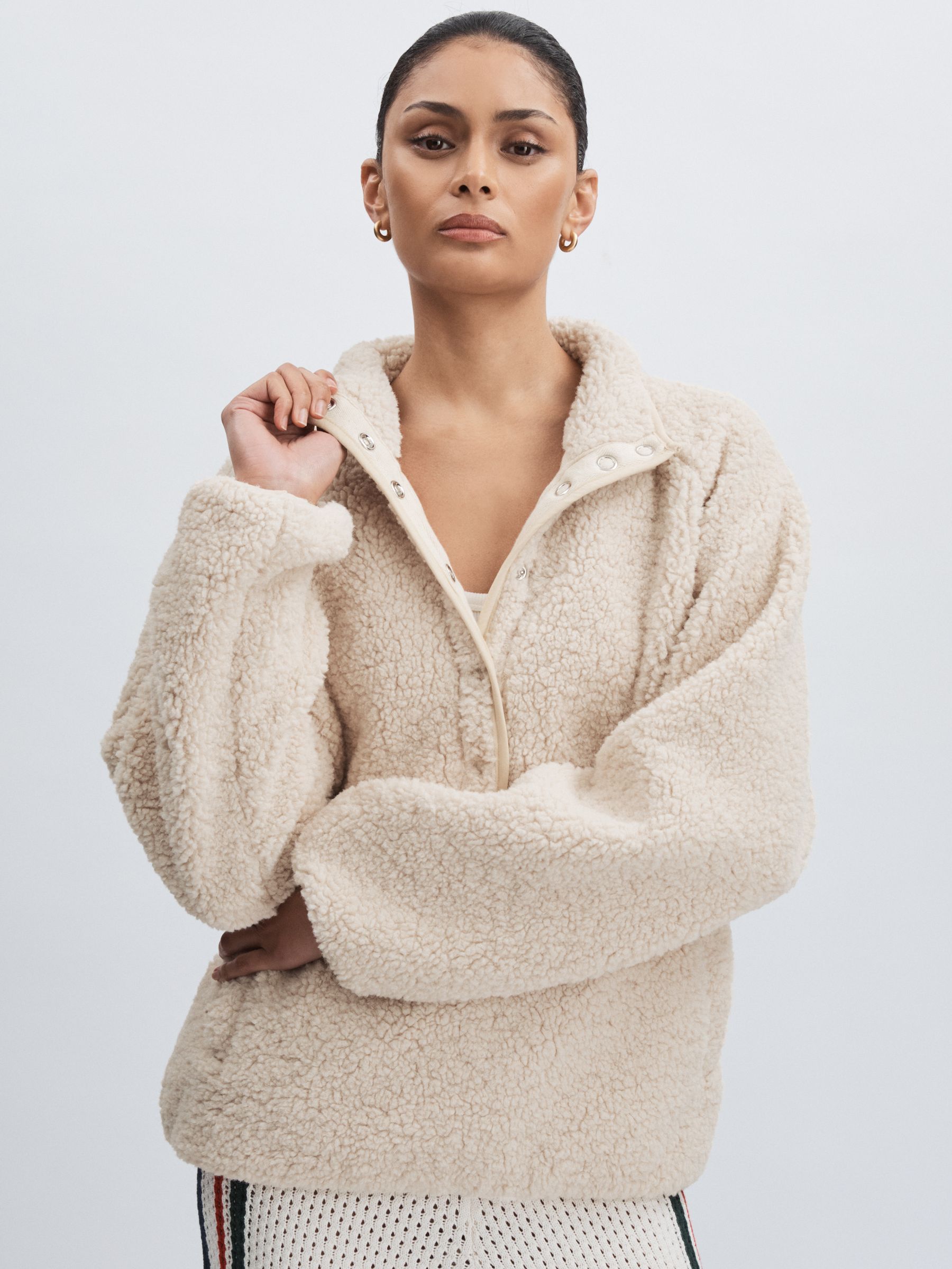 Press Stud Fleece Sweatshirt in Natural - Image 3 of 6