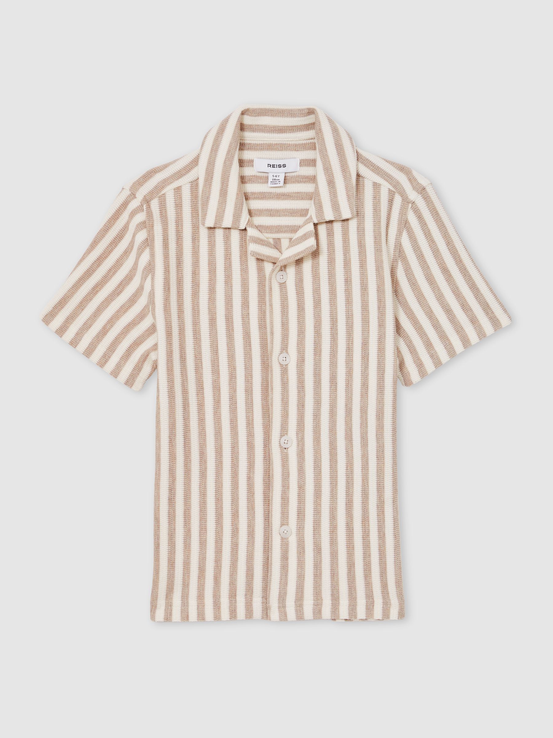 9-13 yrs Textured Stripe Cuban-Collar Shirt in Stone/White - Image 2 of 4
