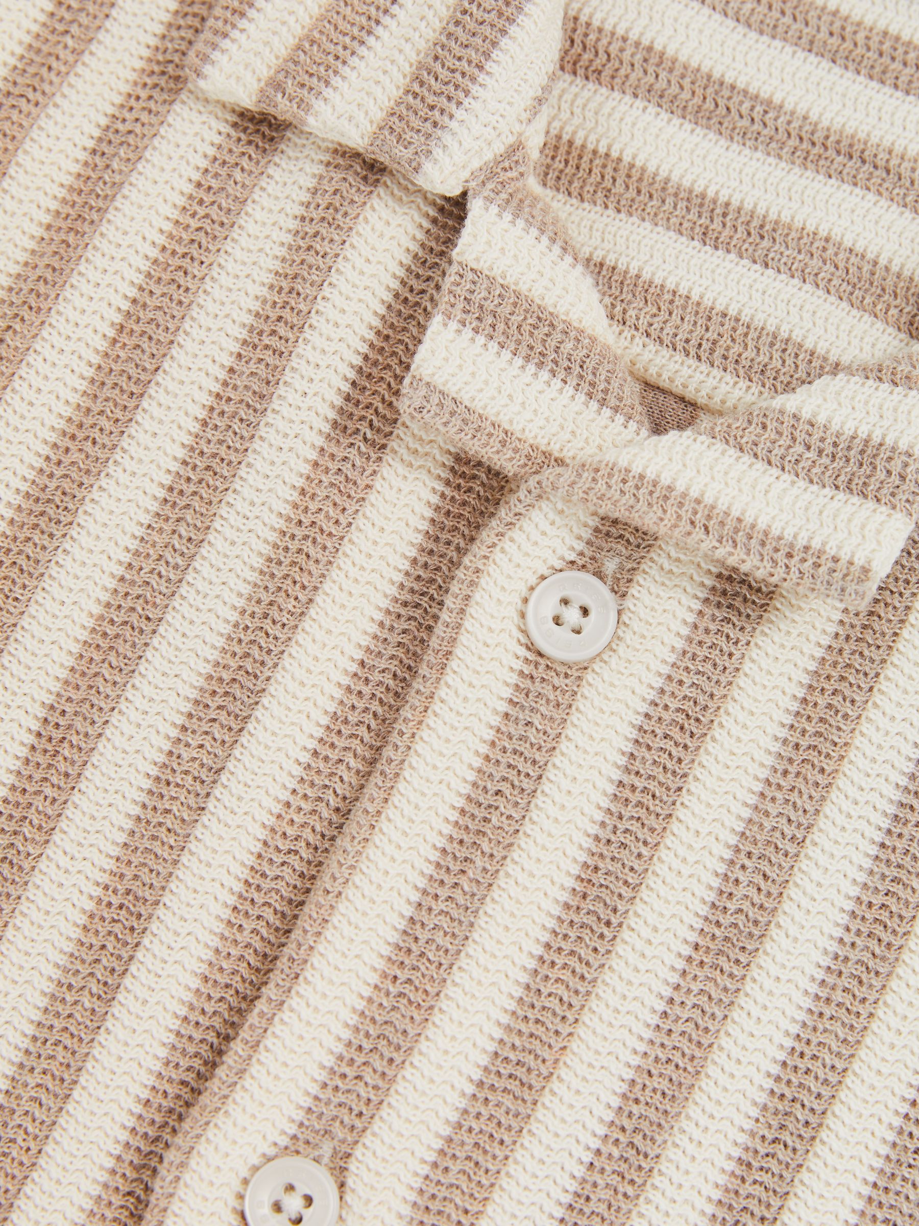 9-13 yrs Textured Stripe Cuban-Collar Shirt in Stone/White - Image 4 of 4