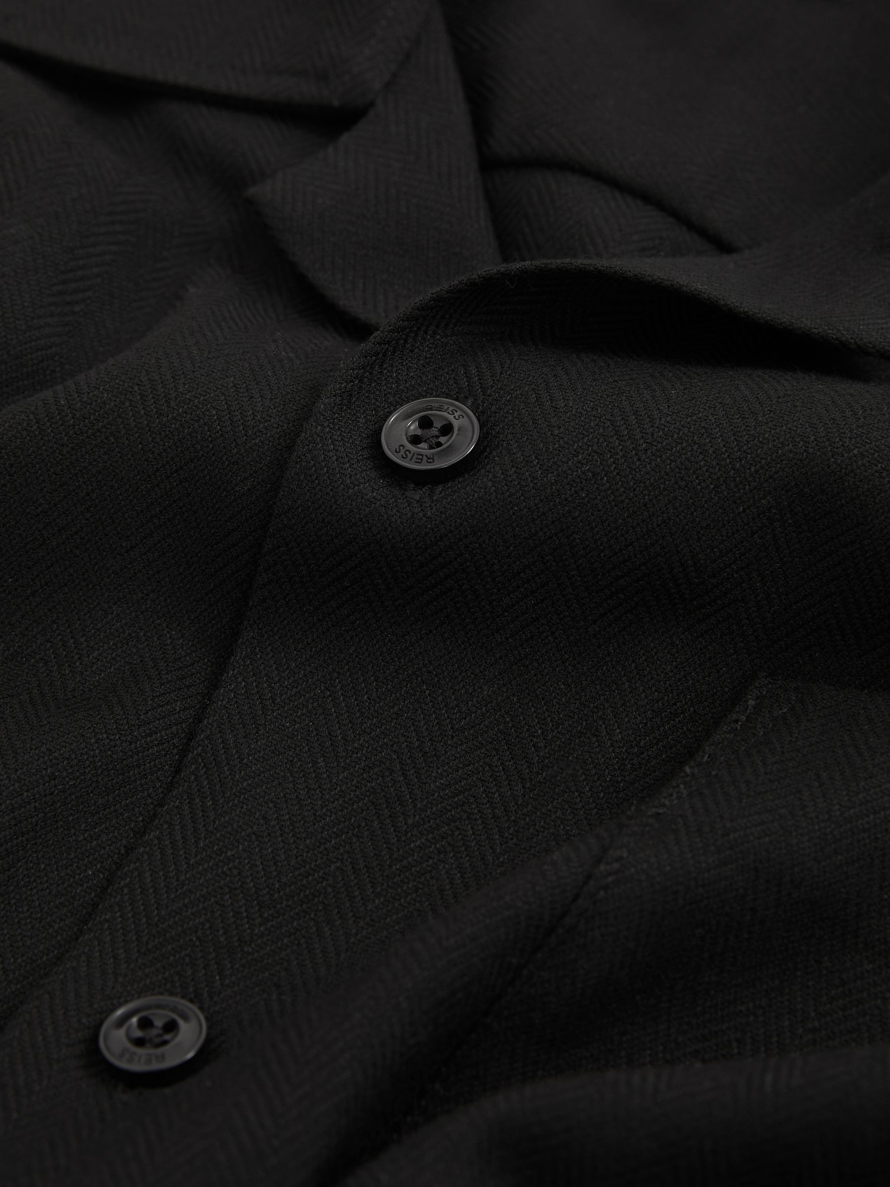 Herringbone Twill Cuban Collar Short Sleeve Shirt in Black - Image 6 of 6
