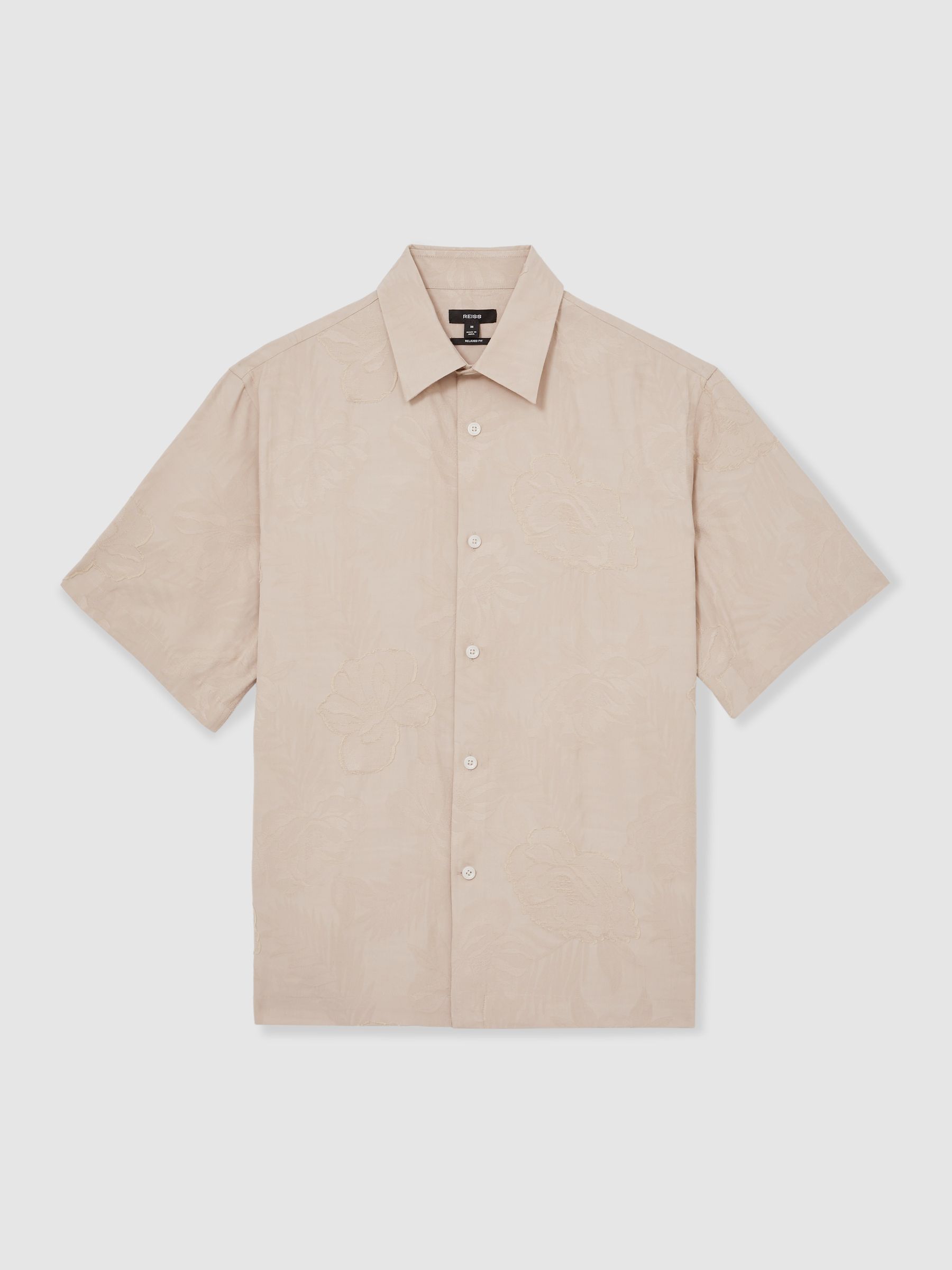 Floral-Jacquard Short-Sleeve Shirt in Oatmeal - Image 2 of 6