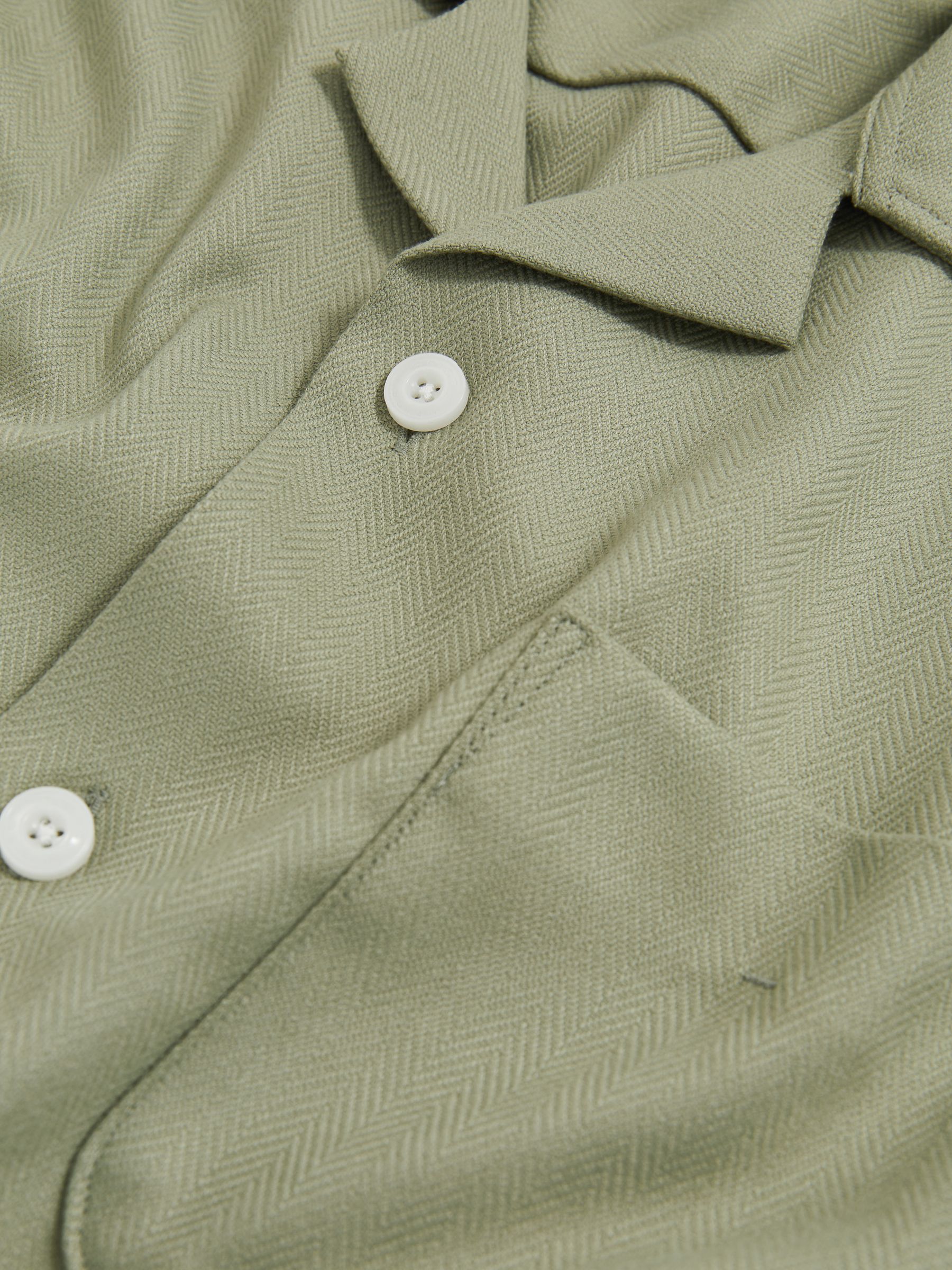 Herringbone Twill Cuban Collar Short Sleeve Shirt in Sage Green - Image 6 of 7