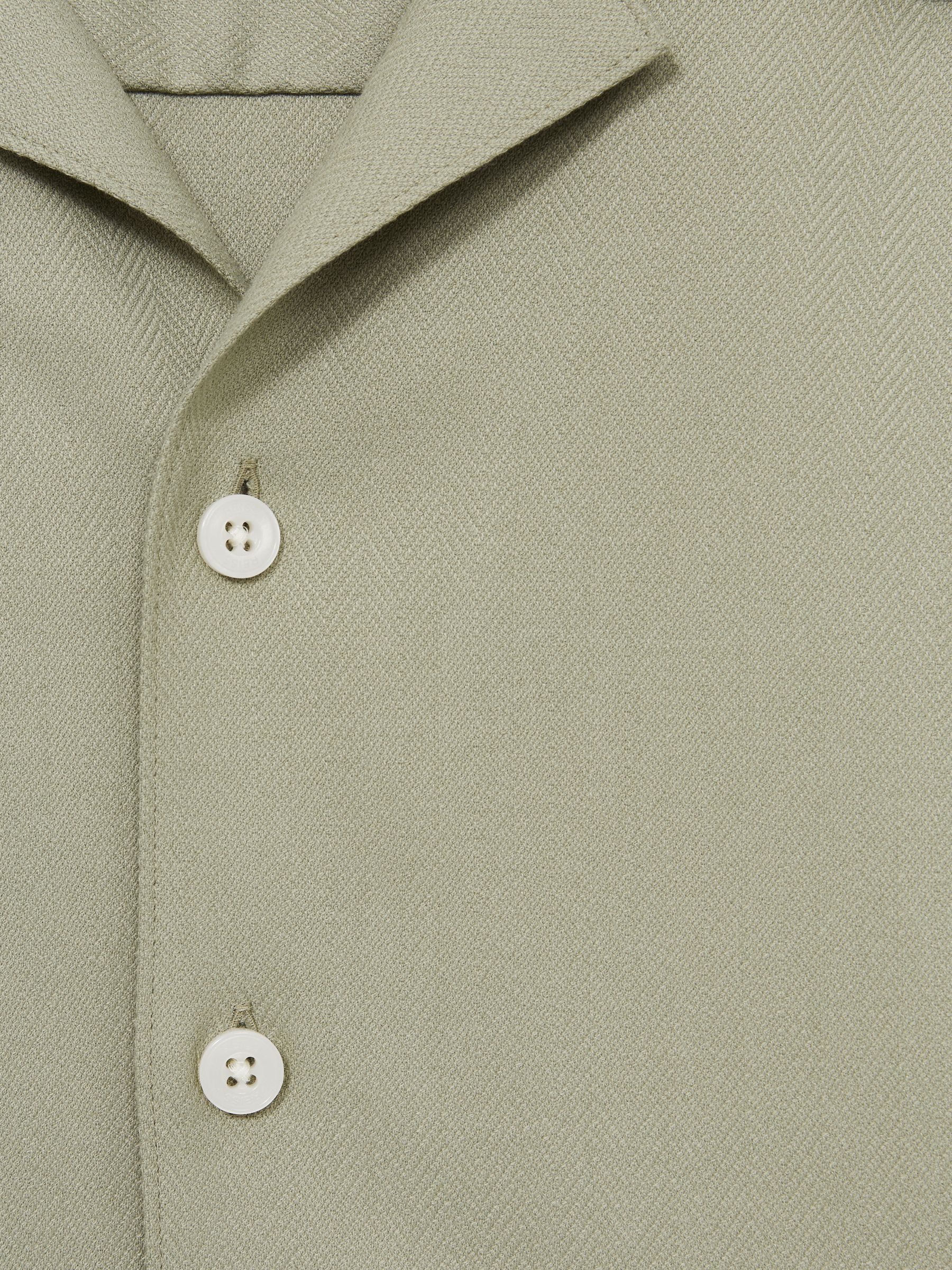 Herringbone Twill Cuban Collar Short Sleeve Shirt in Sage Green - Image 7 of 7