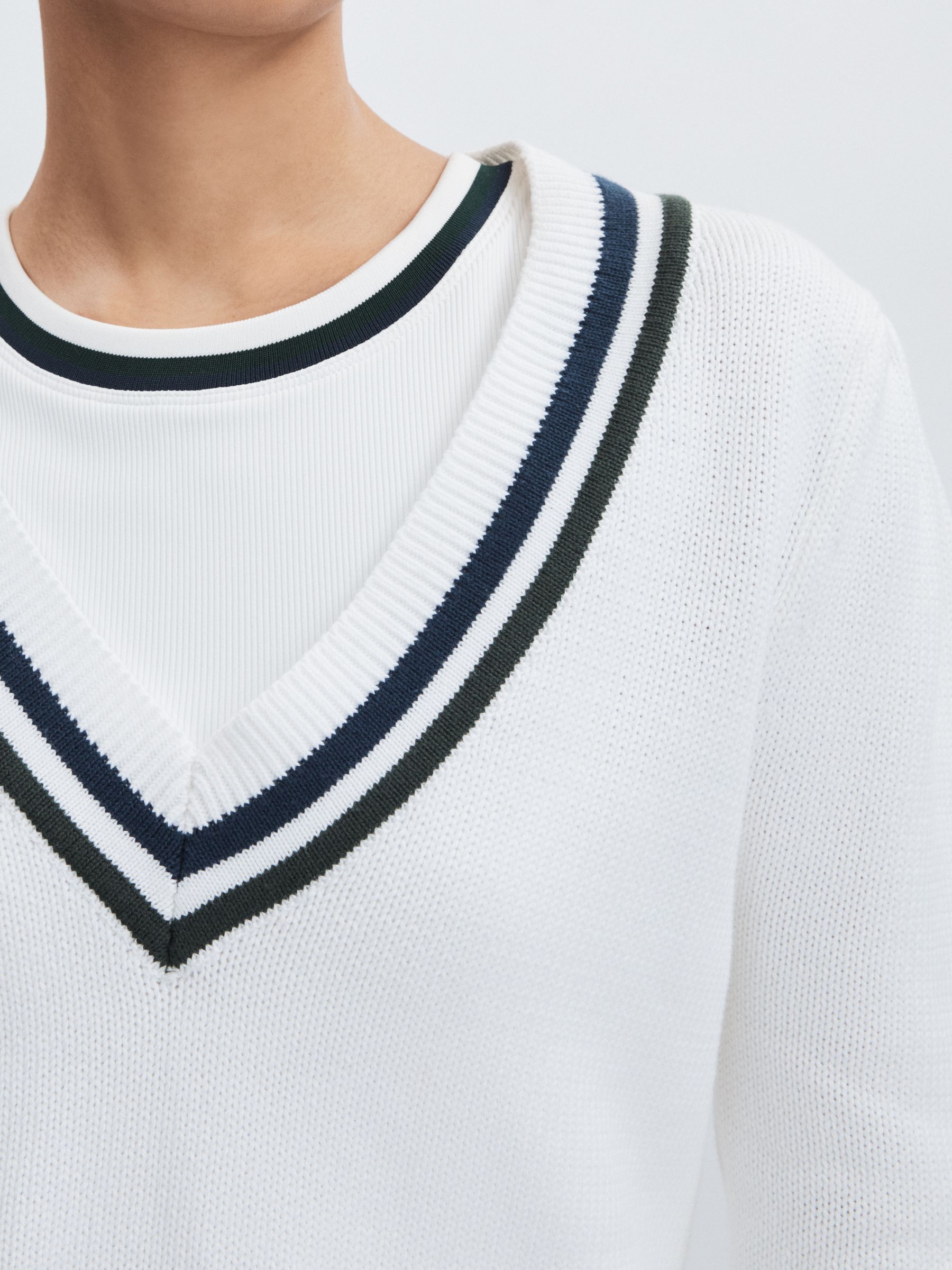 Deep V-Neckline 100% Organic Cotton Jumper in White - Image 4 of 6