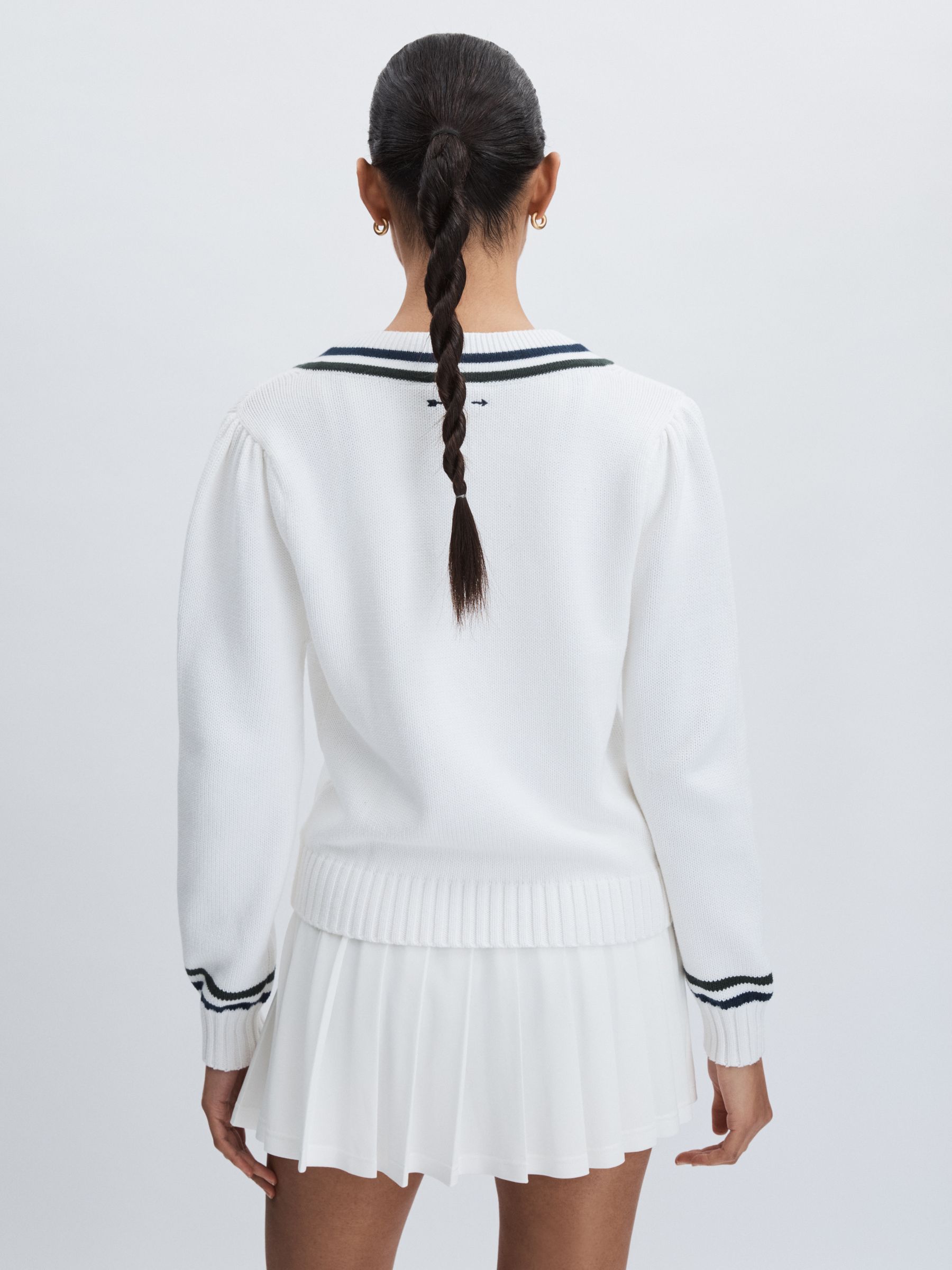 Deep V-Neckline 100% Organic Cotton Jumper in White - Image 5 of 6