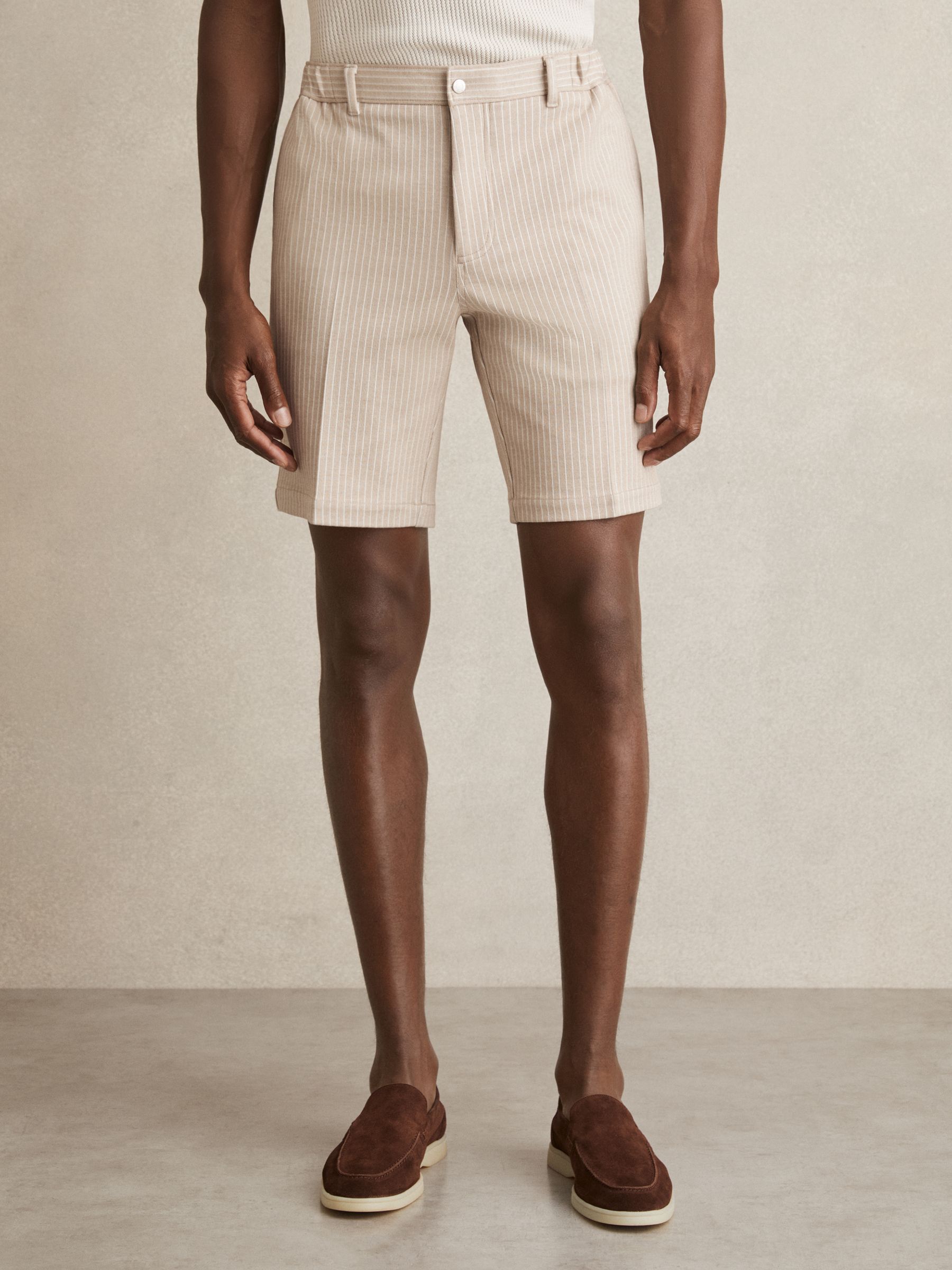 Jersey Pinstripe Shorts in Oatmeal/White - Image 3 of 6