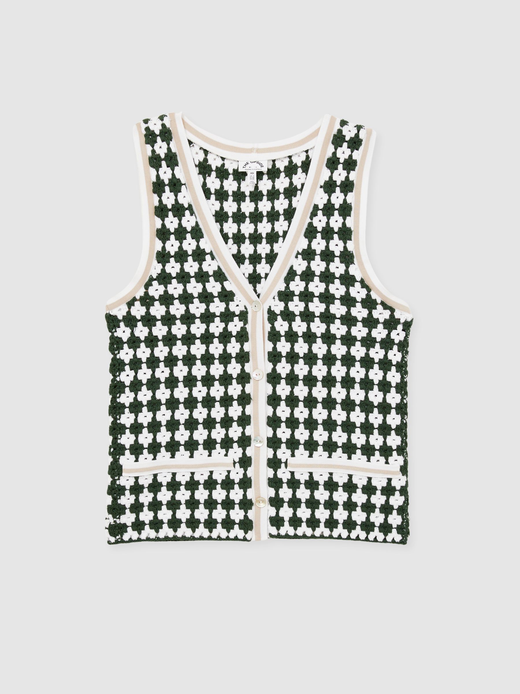 Crochet Button Through 100% Cotton Vest in Green - Image 2 of 6