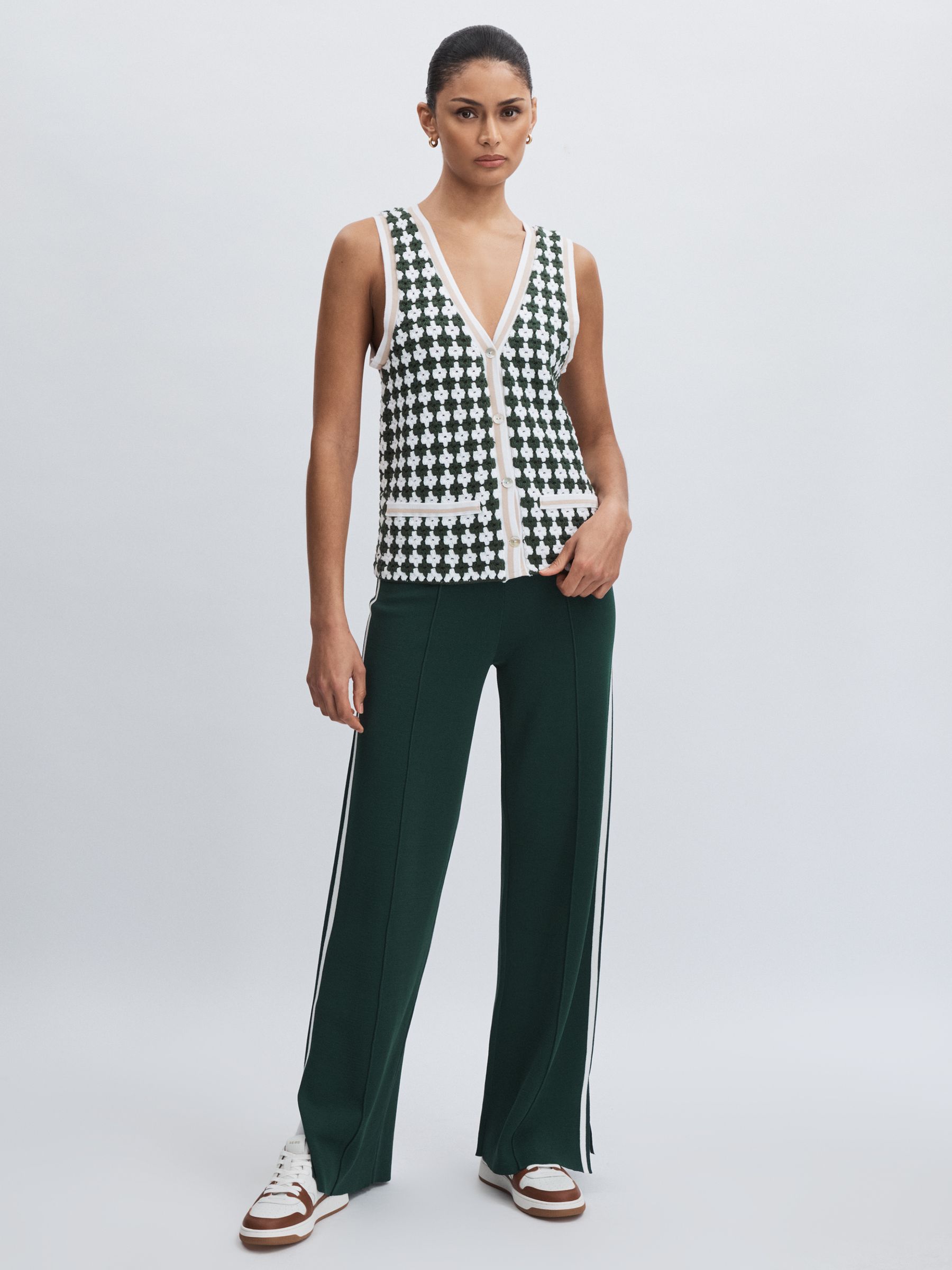 Crochet Button Through 100% Cotton Vest in Green - Image 3 of 6