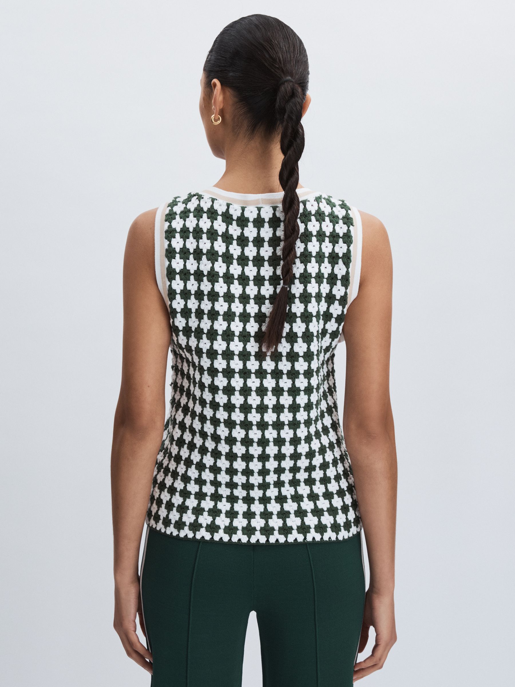Crochet Button Through 100% Cotton Vest in Green - Image 5 of 6