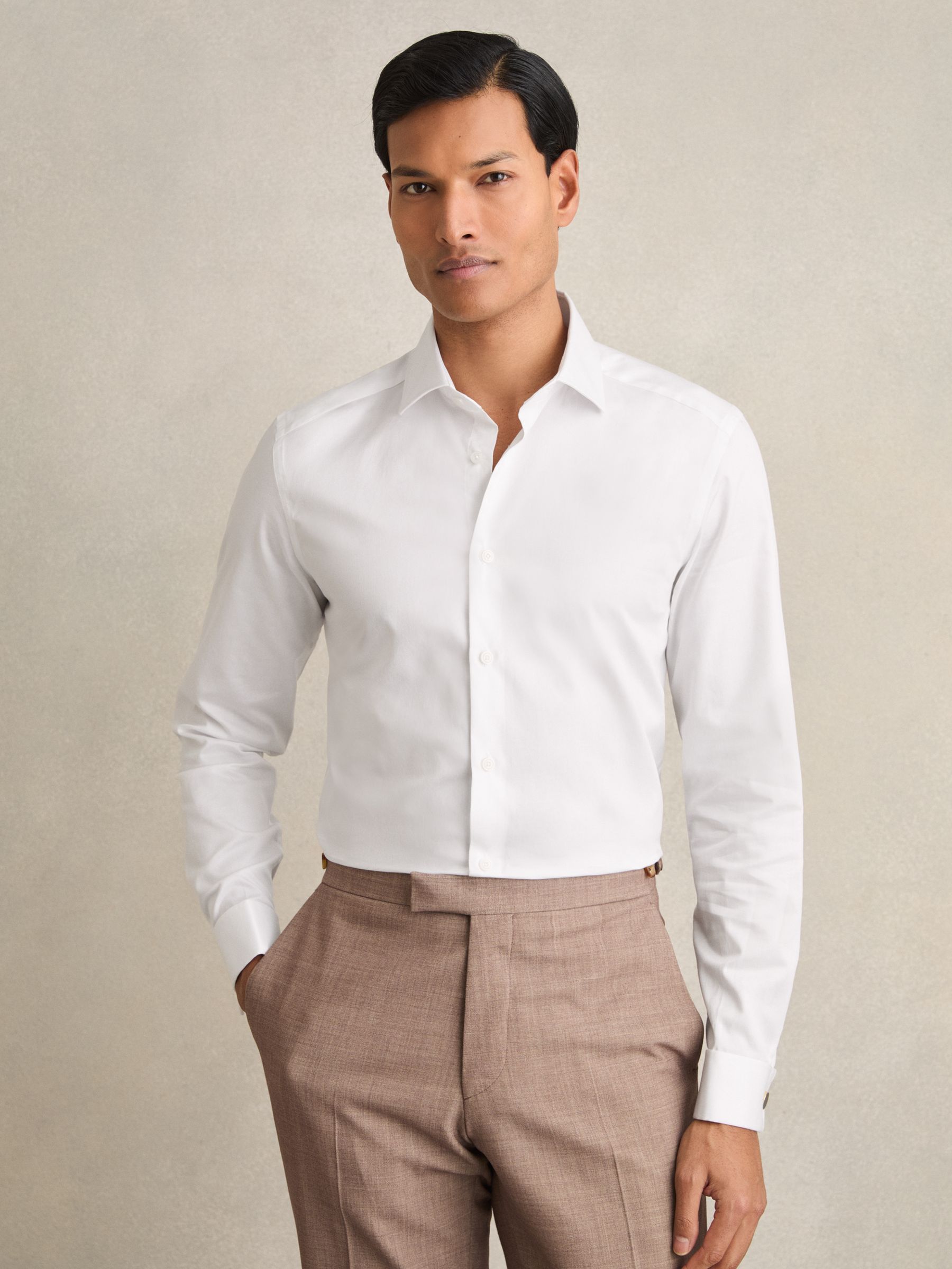 Slim-Fit Cotton-Sateen Shirt in White - Image 1 of 7