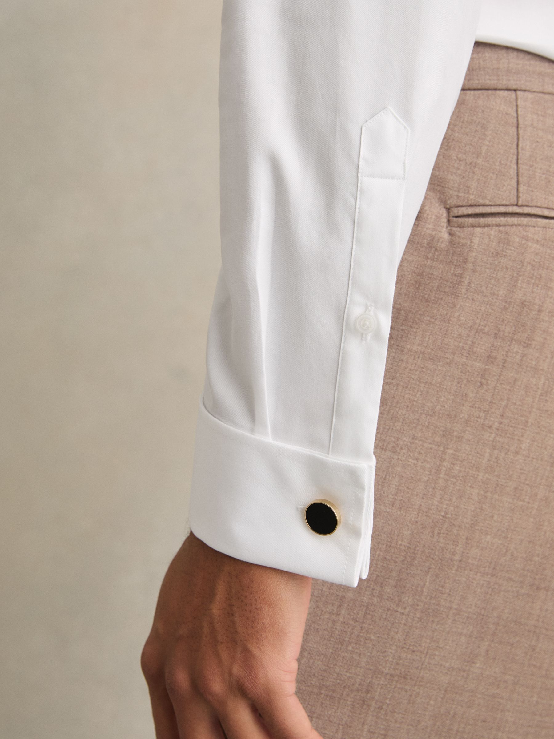 Slim Fit Regular-Fit Cotton-Satin Stripe Shirt in White - image 5