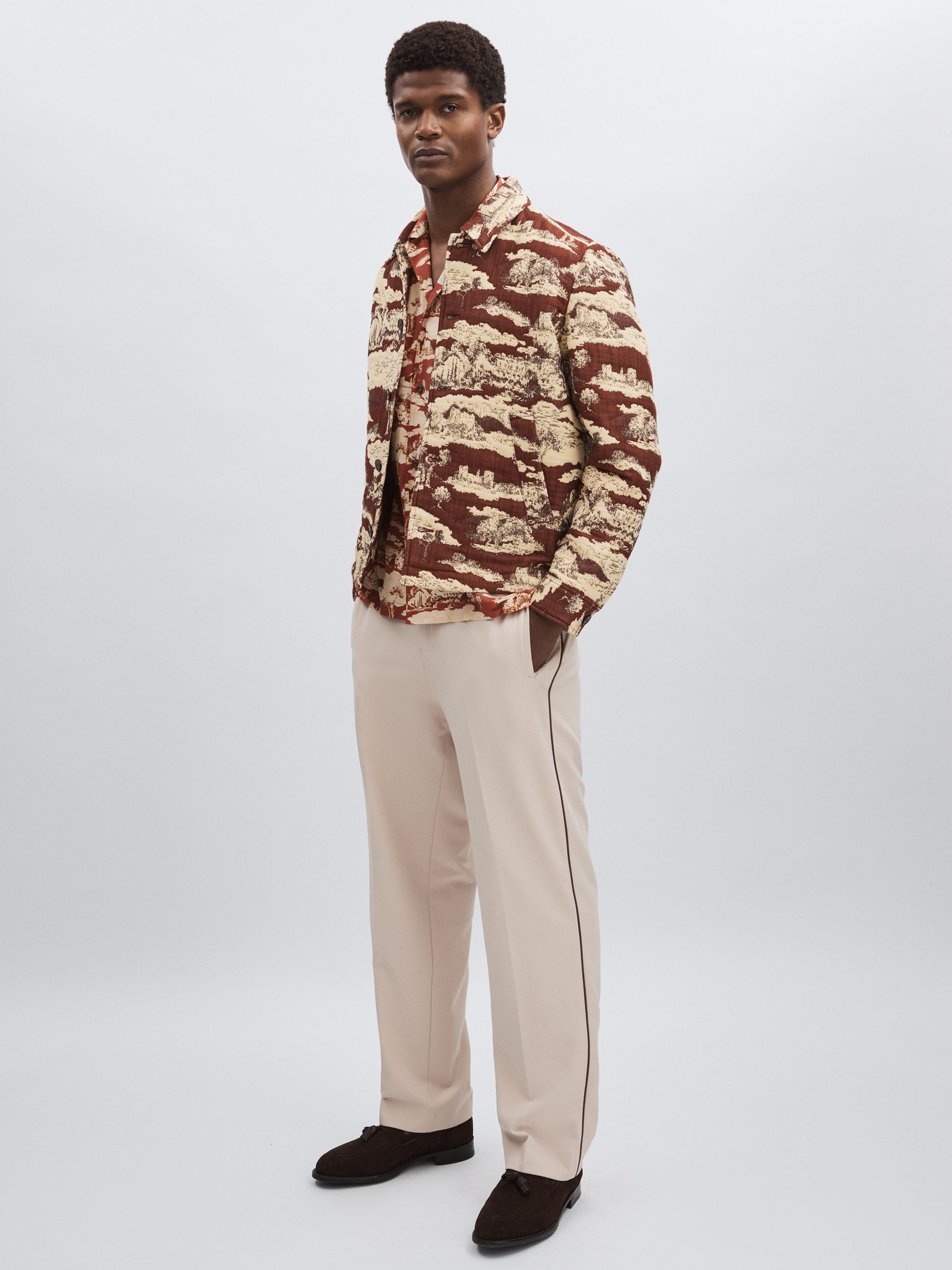 Les Deux Woven Ruins Overshirt in Red/Cream - Image 1 of 6