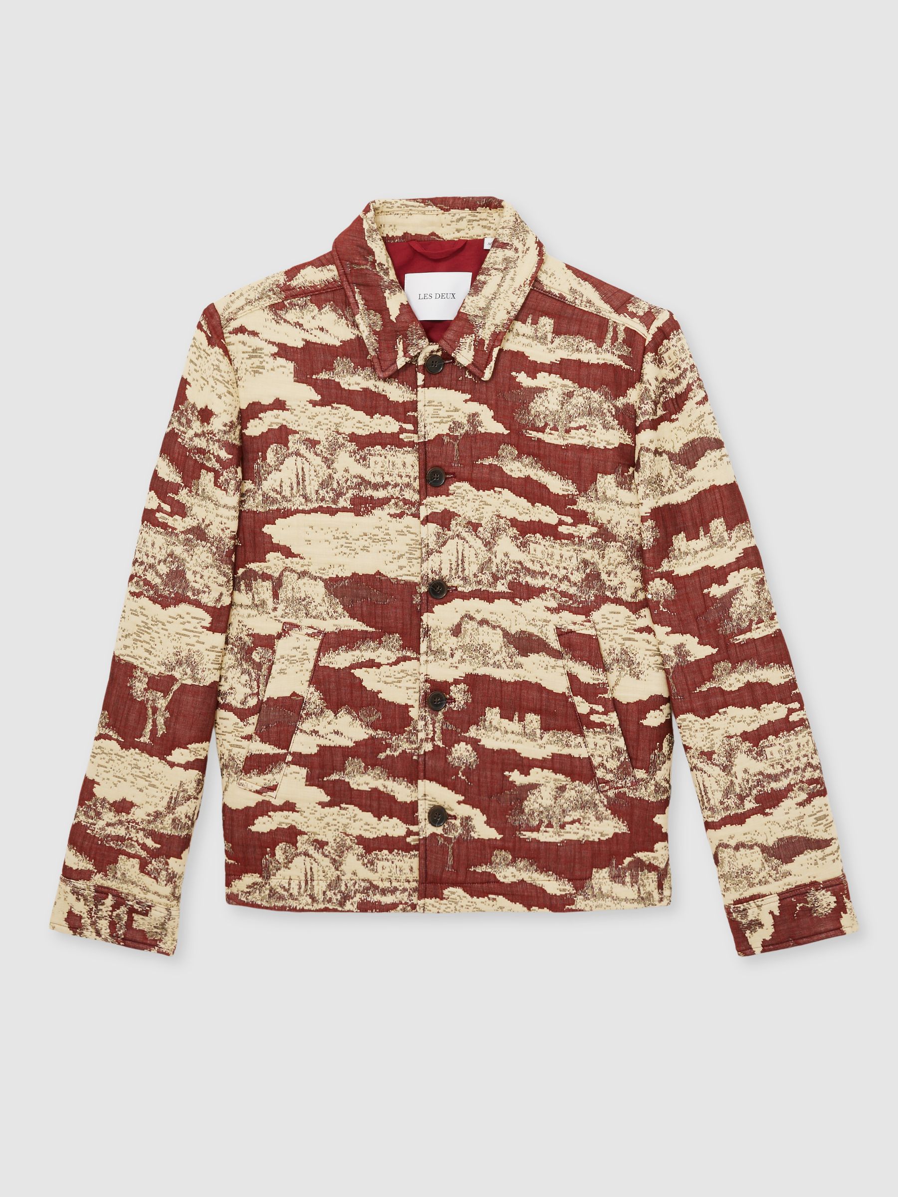 Les Deux Woven Ruins Overshirt in Red/Cream - Image 2 of 6