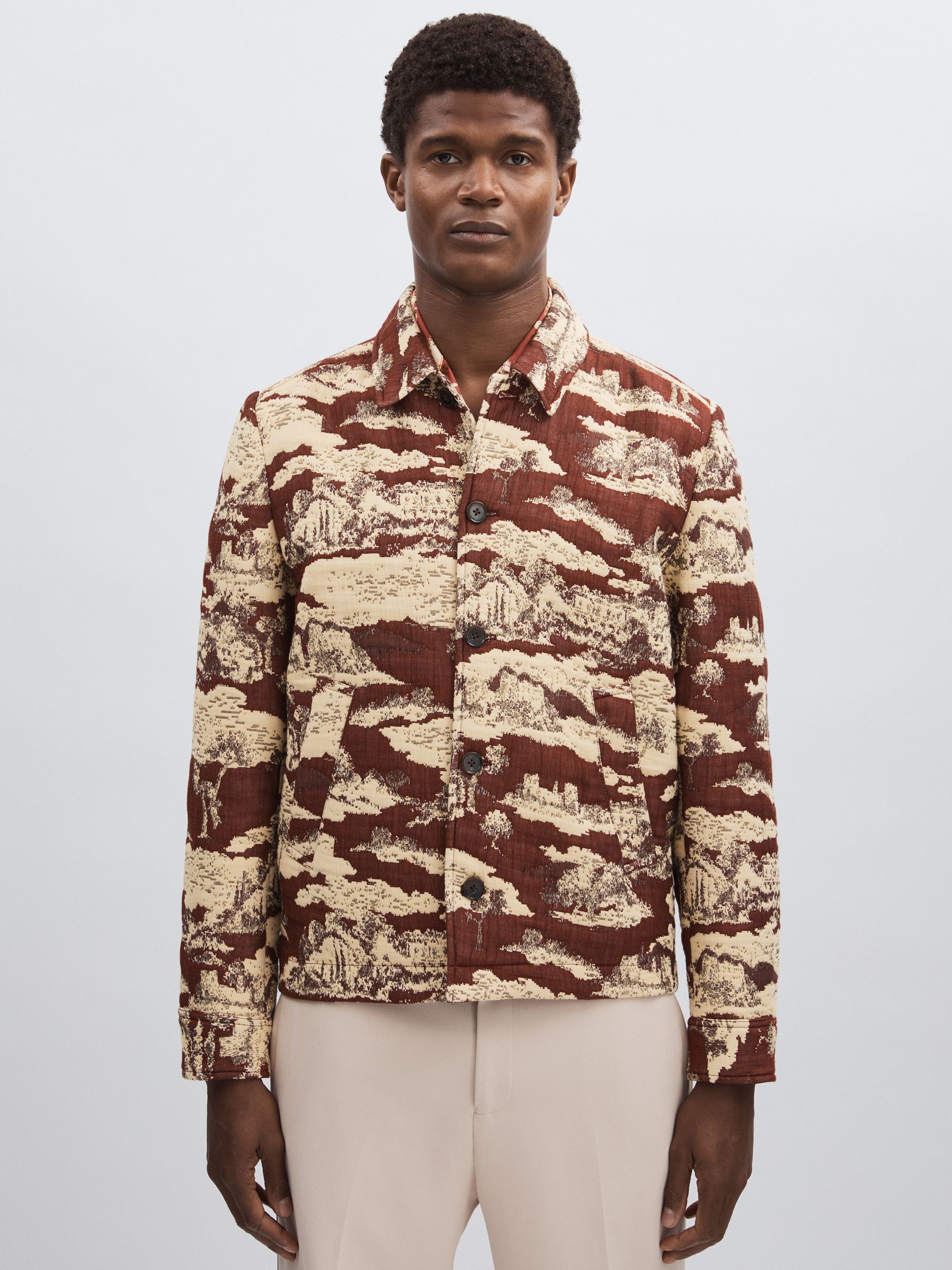 Les Deux Woven Ruins Overshirt in Red/Cream - Image 3 of 6