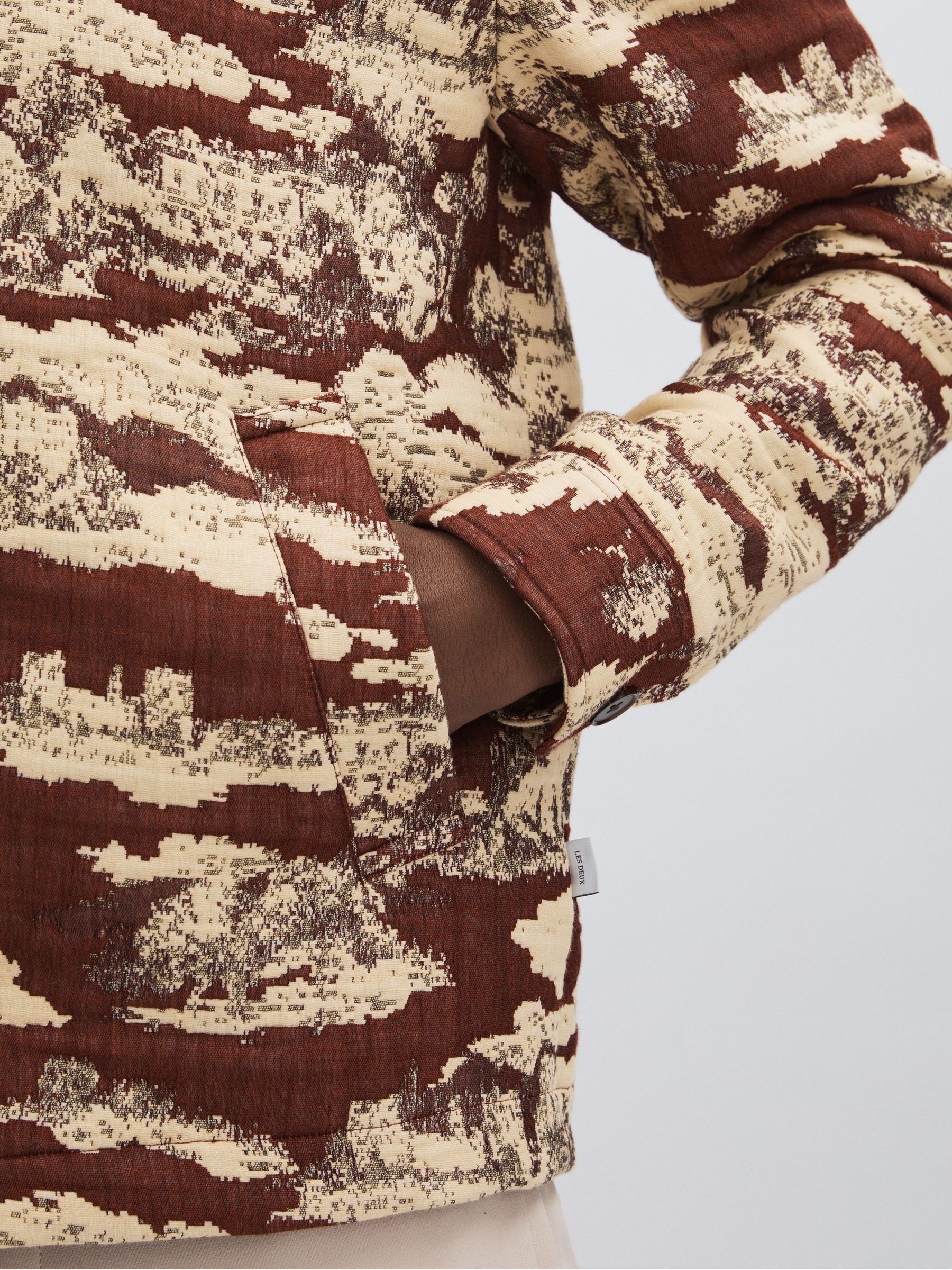 Les Deux Woven Ruins Overshirt in Red/Cream - Image 4 of 6