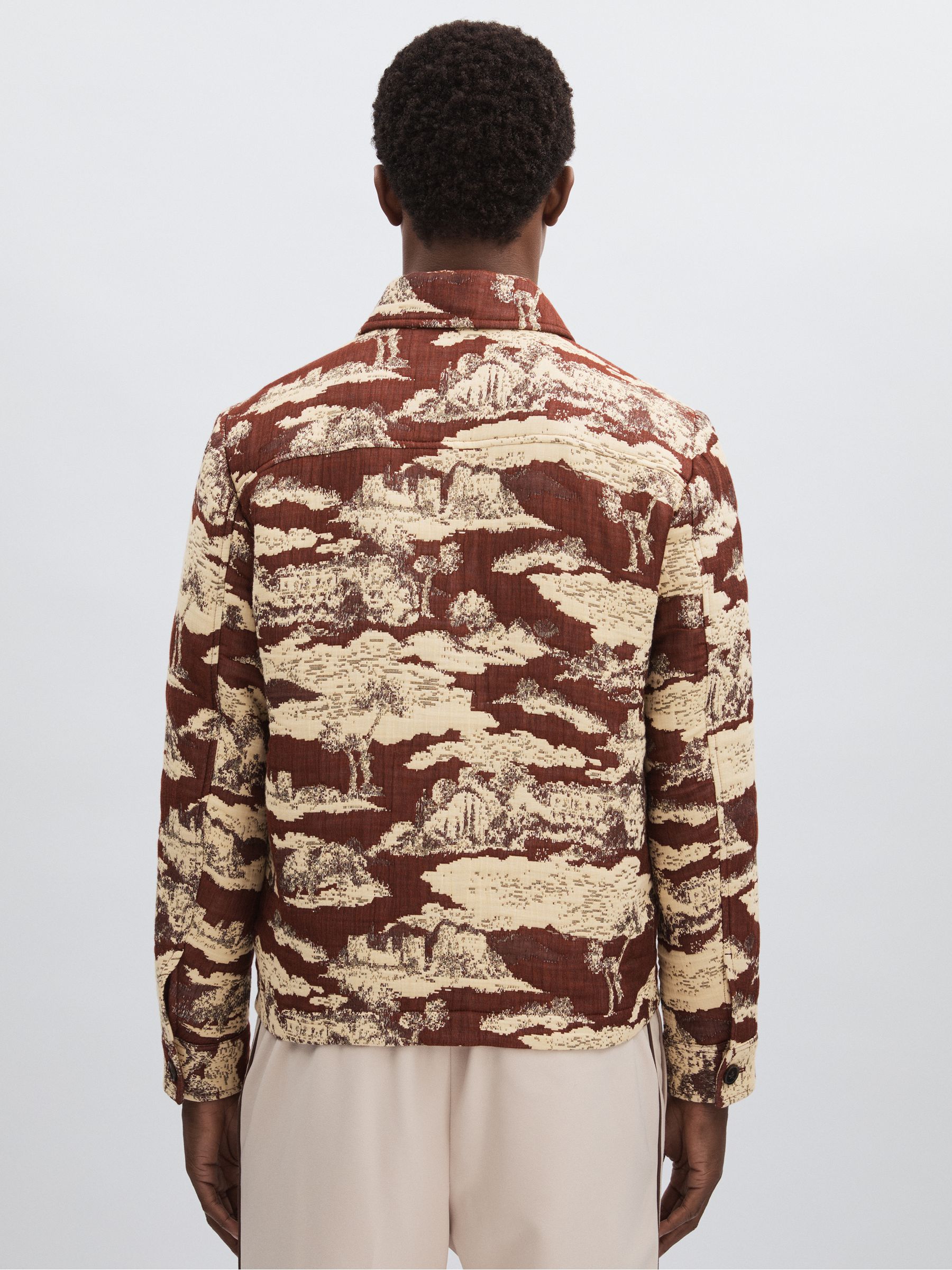 Les Deux Woven Ruins Overshirt in Red/Cream - Image 5 of 6