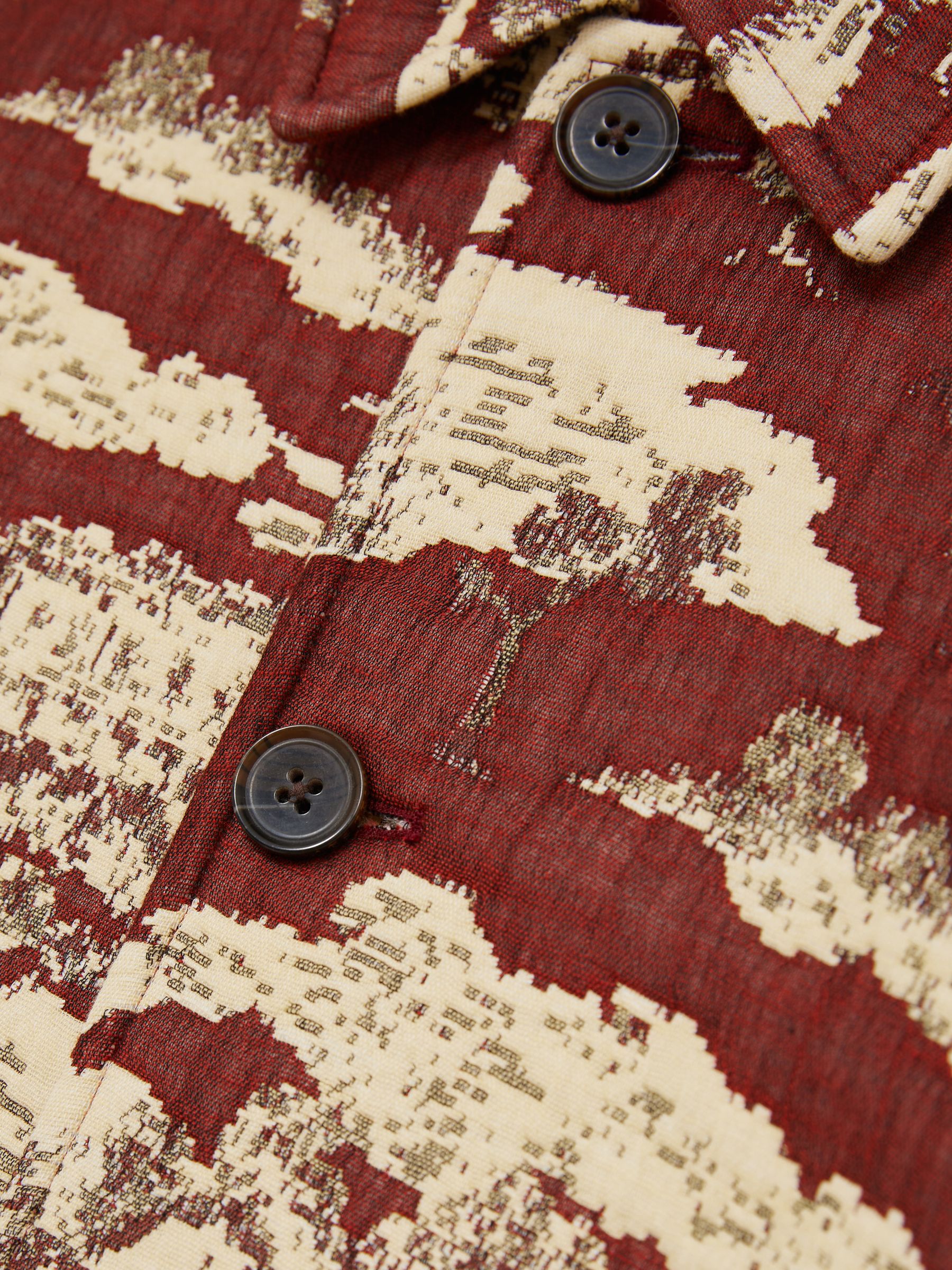 Les Deux Woven Ruins Overshirt in Red/Cream - Image 6 of 6