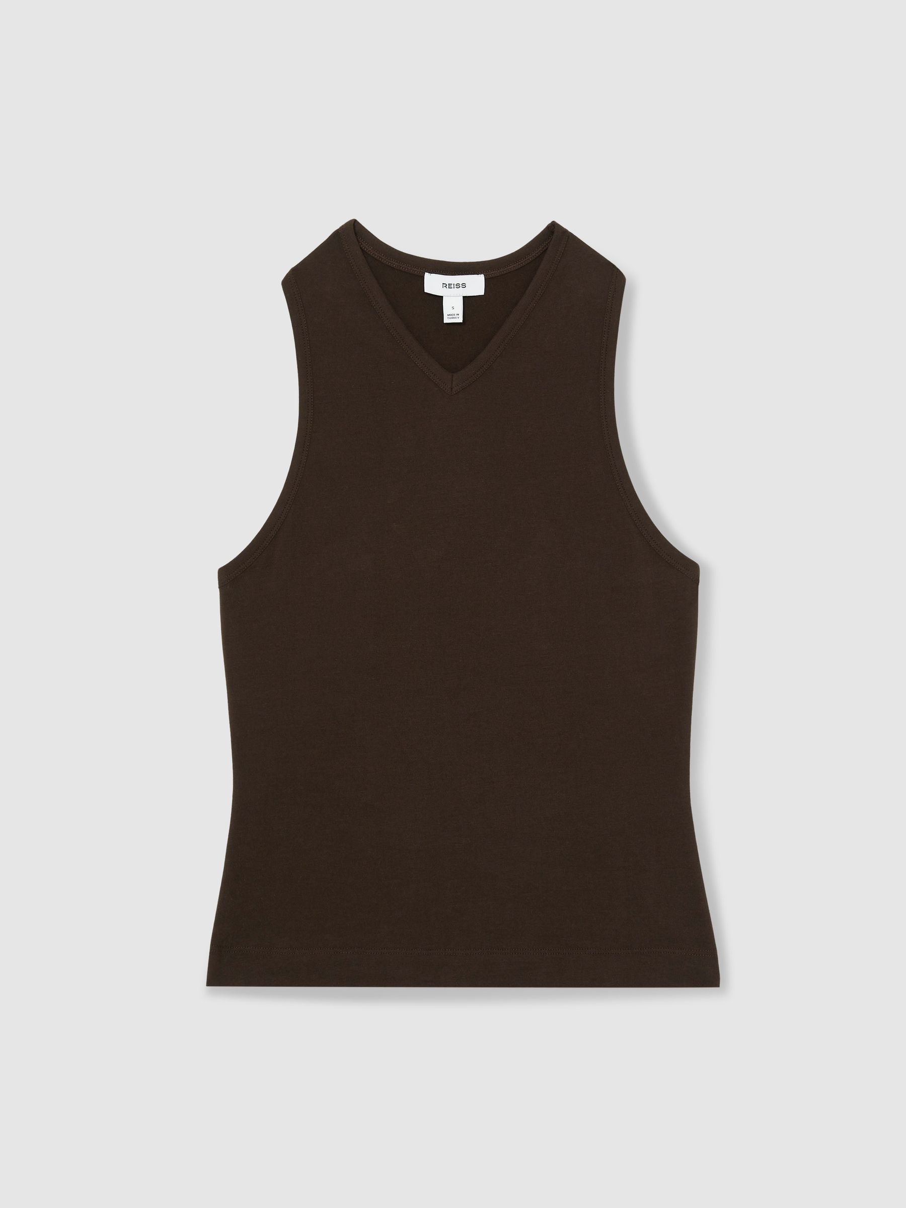 Racerback 100% Cotton Vest Top in Chocolate - Image 2 of 5