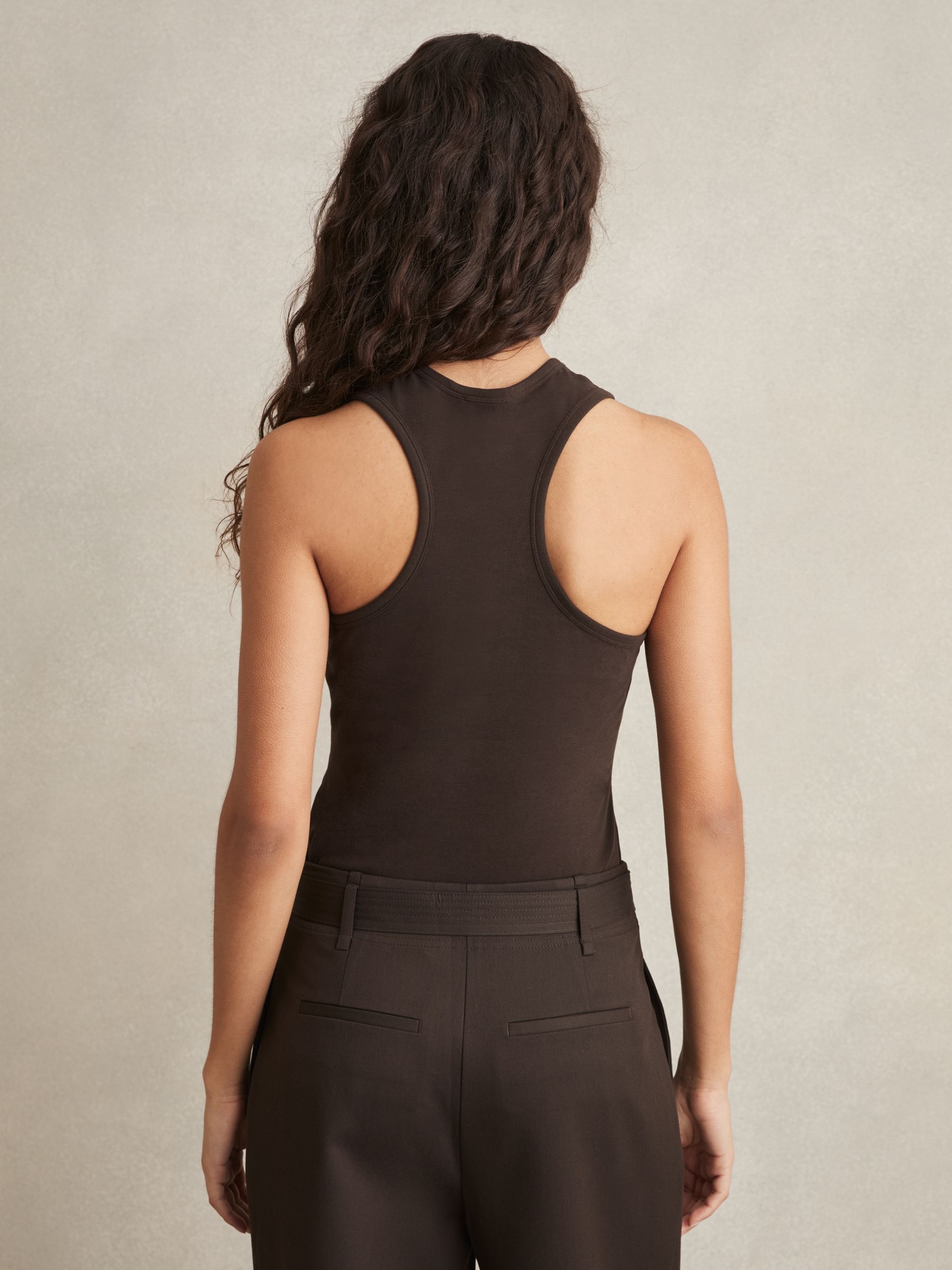 Racerback 100% Cotton Vest Top in Chocolate - Image 4 of 5