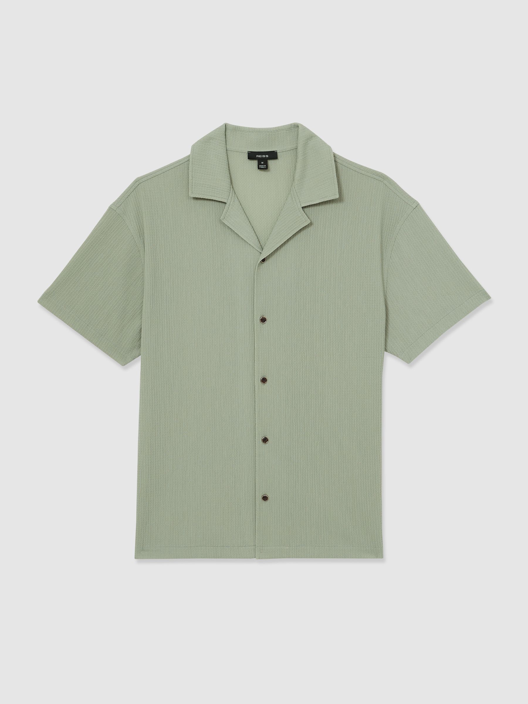 Textured Cuban Collar Shirt in Sage Green - Image 2 of 6