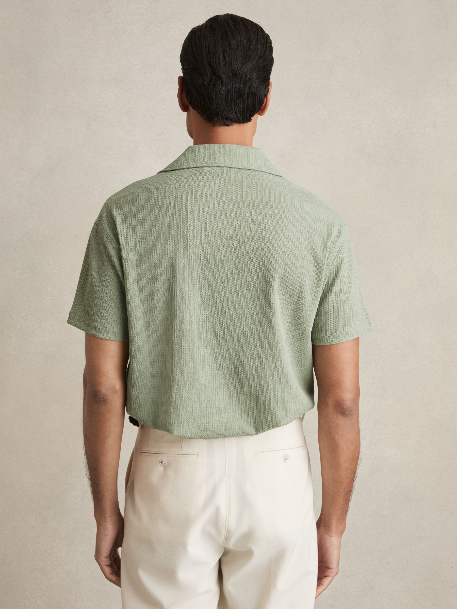 Textured Cuban Collar Shirt in Sage Green - Image 5 of 6