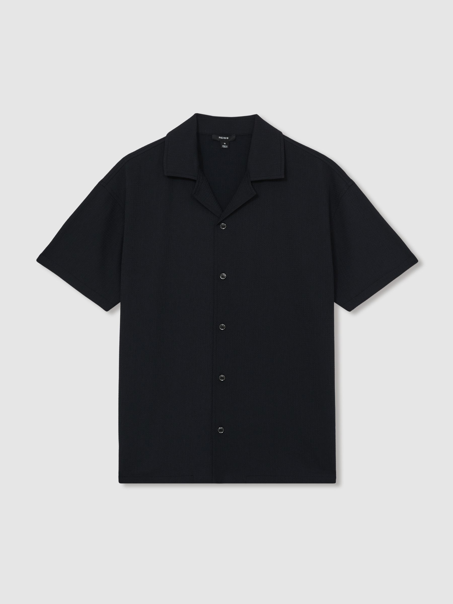 Textured Cuban Collar Shirt in Navy - Image 2 of 6