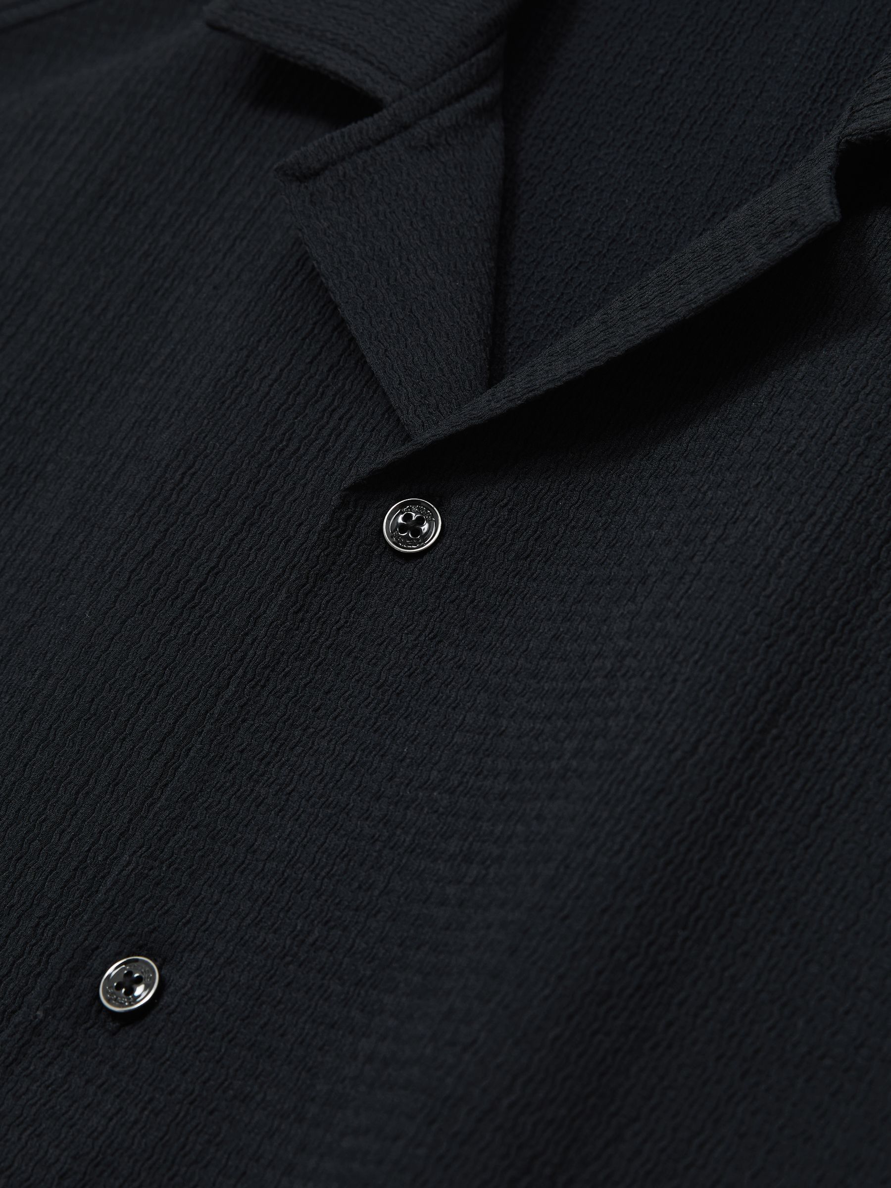 Textured Cuban Collar Shirt in Navy - Image 6 of 6