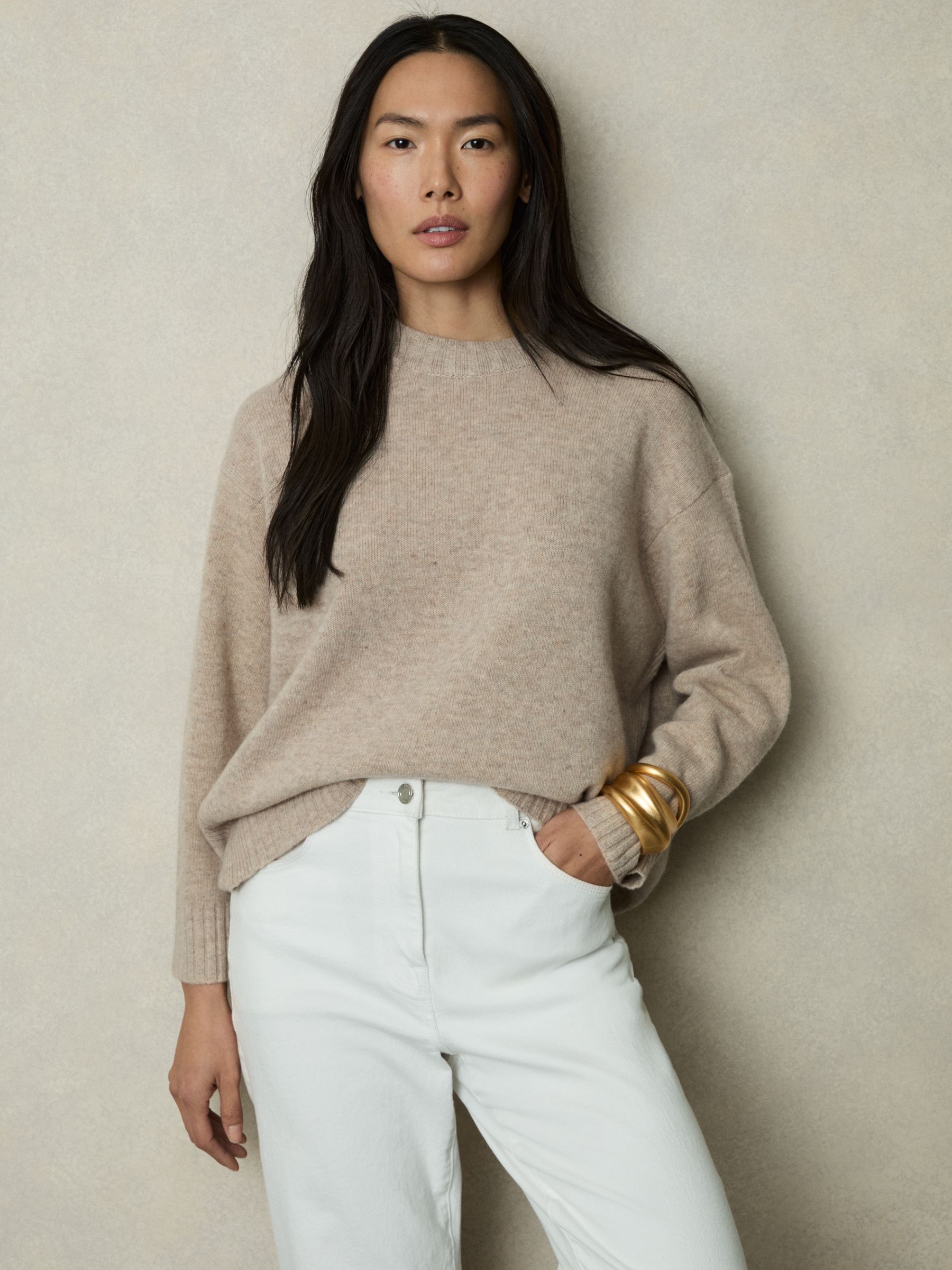 Wool-Cashmere Crew Neck Jumper in Oatmeal - Image 1 of 6