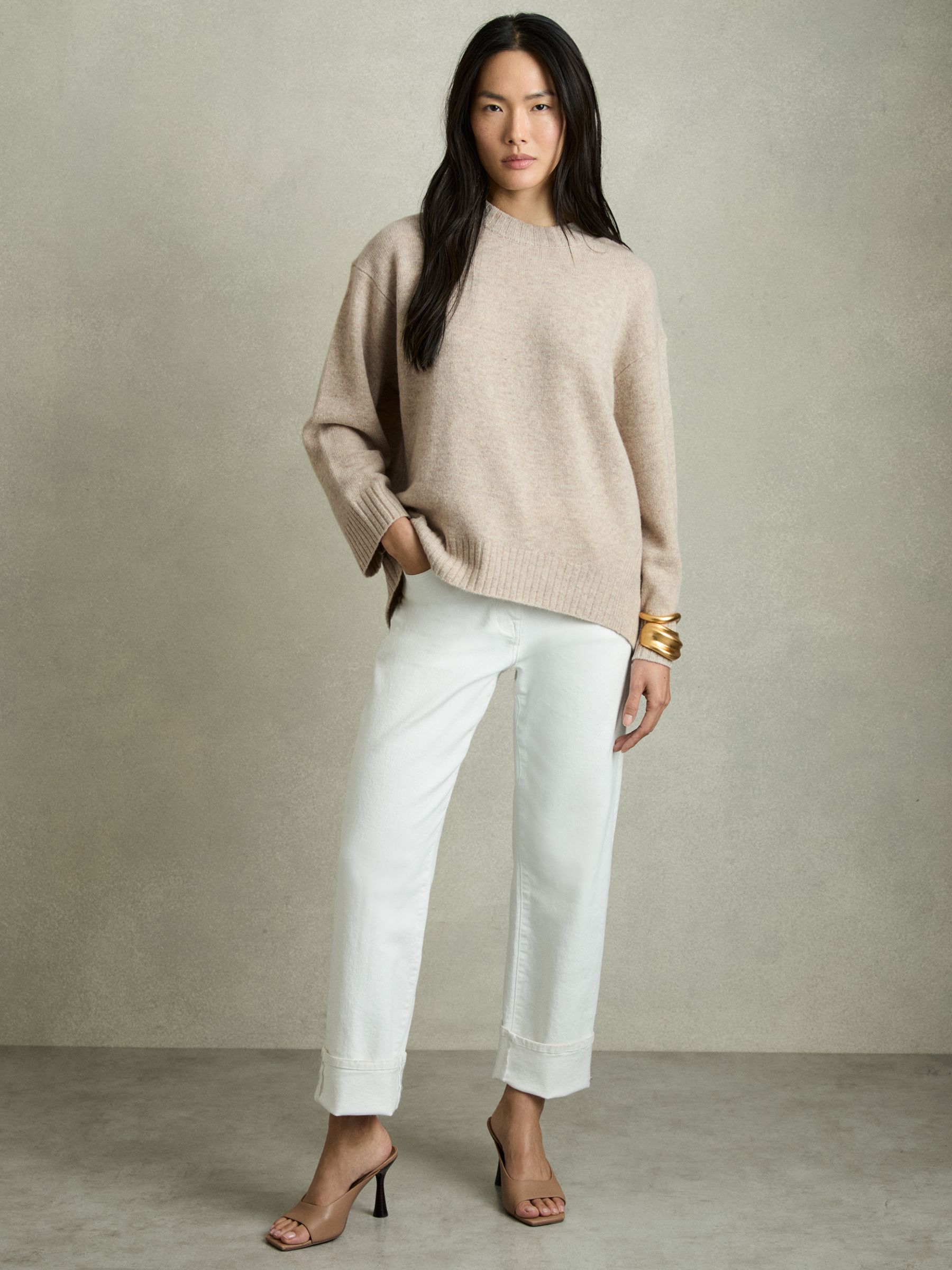 Wool-Cashmere Crew Neck Jumper in Oatmeal - Image 3 of 6