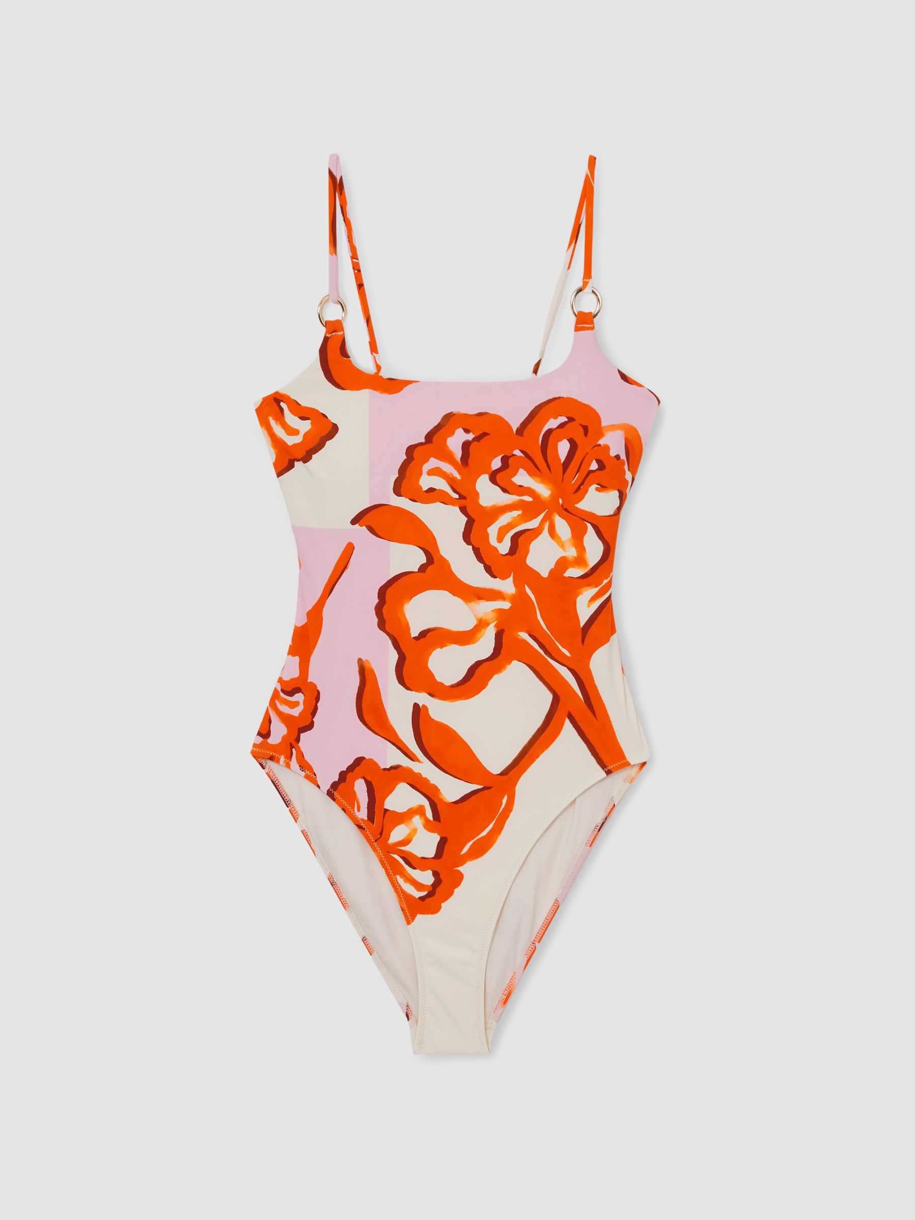 Floral Print Tie Back Swimsuit in Pink/Orange - Image 2 of 6