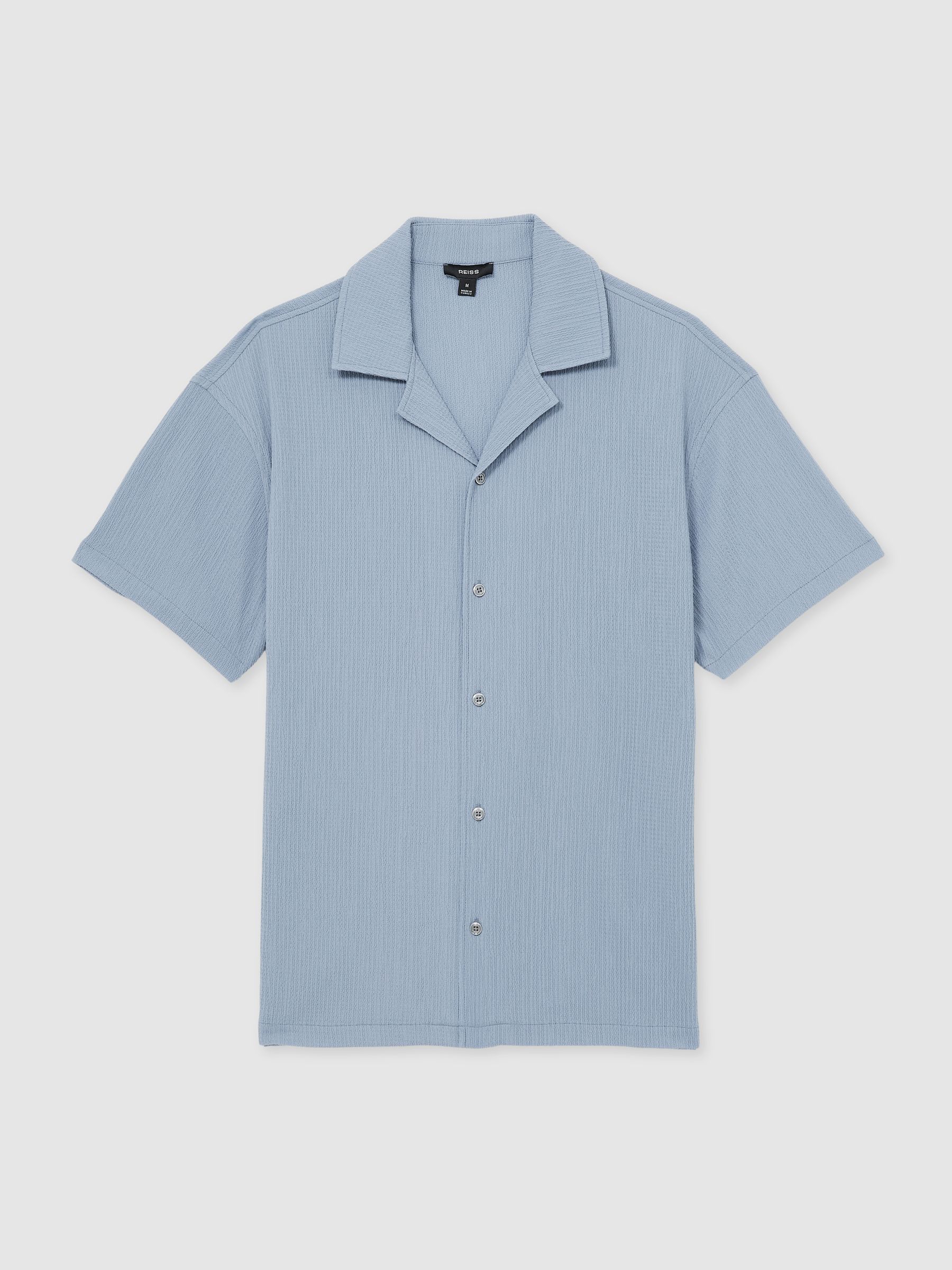 Textured Cuban Collar Shirt in Soft Blue - Image 2 of 6