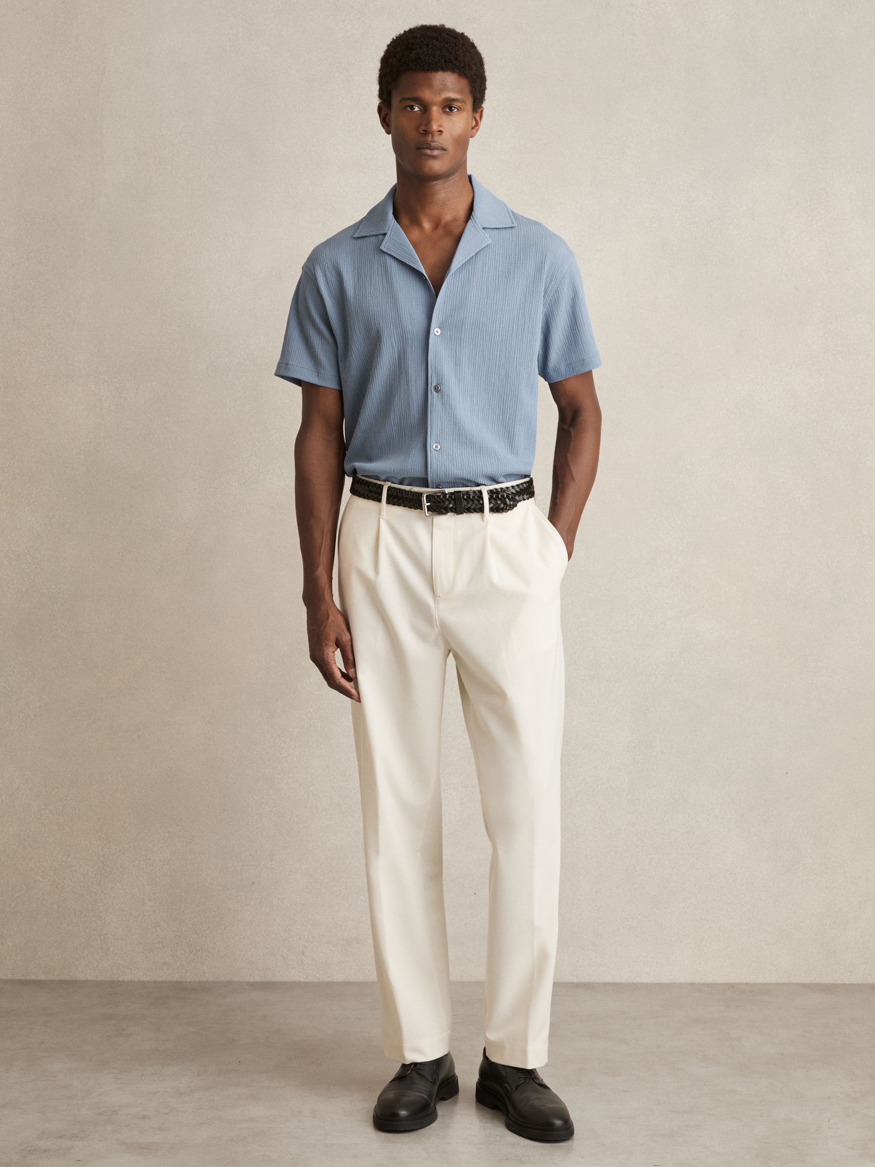 Textured Cuban Collar Shirt in Soft Blue - Image 3 of 6
