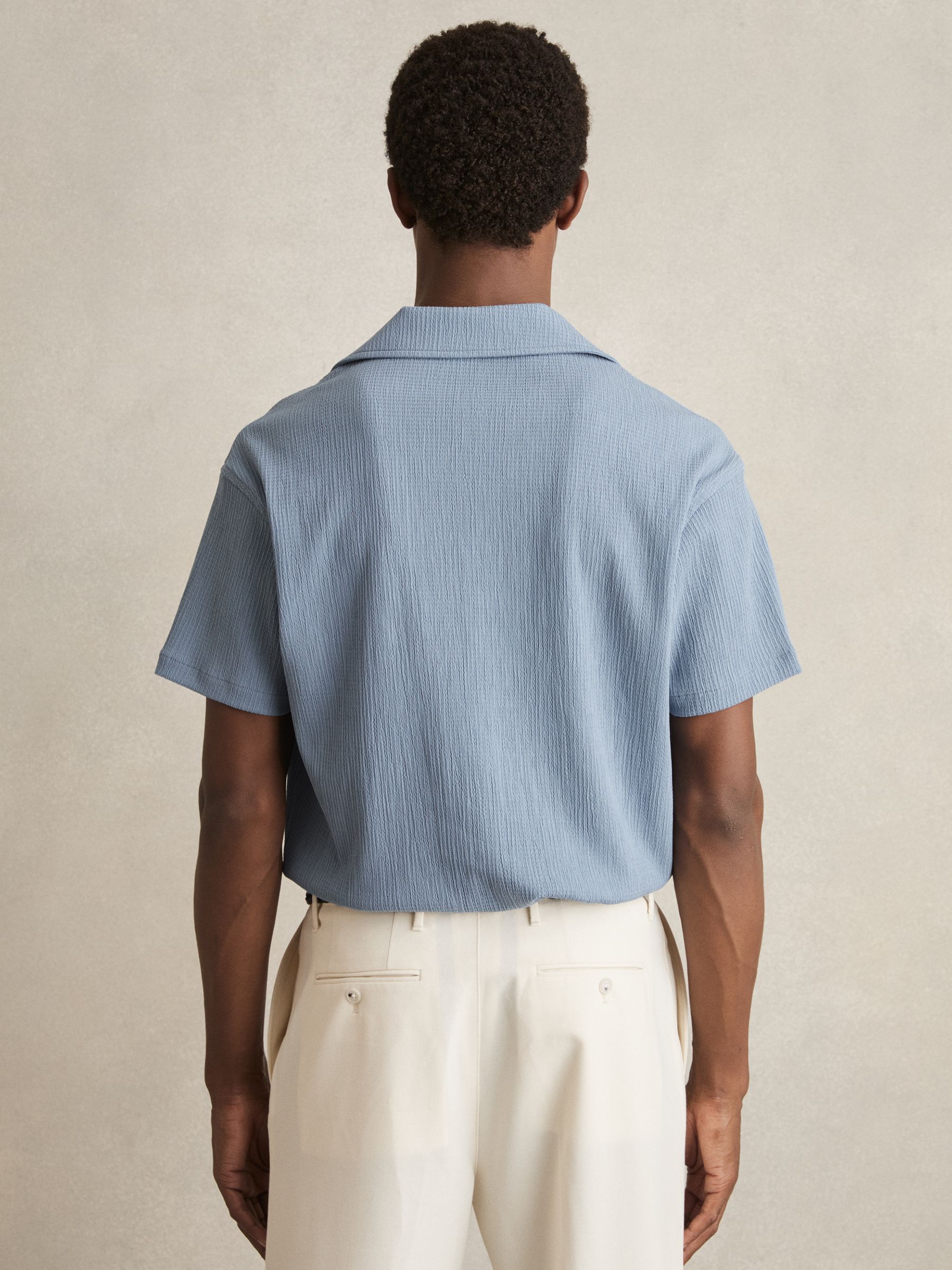 Textured Cuban Collar Shirt in Soft Blue - Image 5 of 6